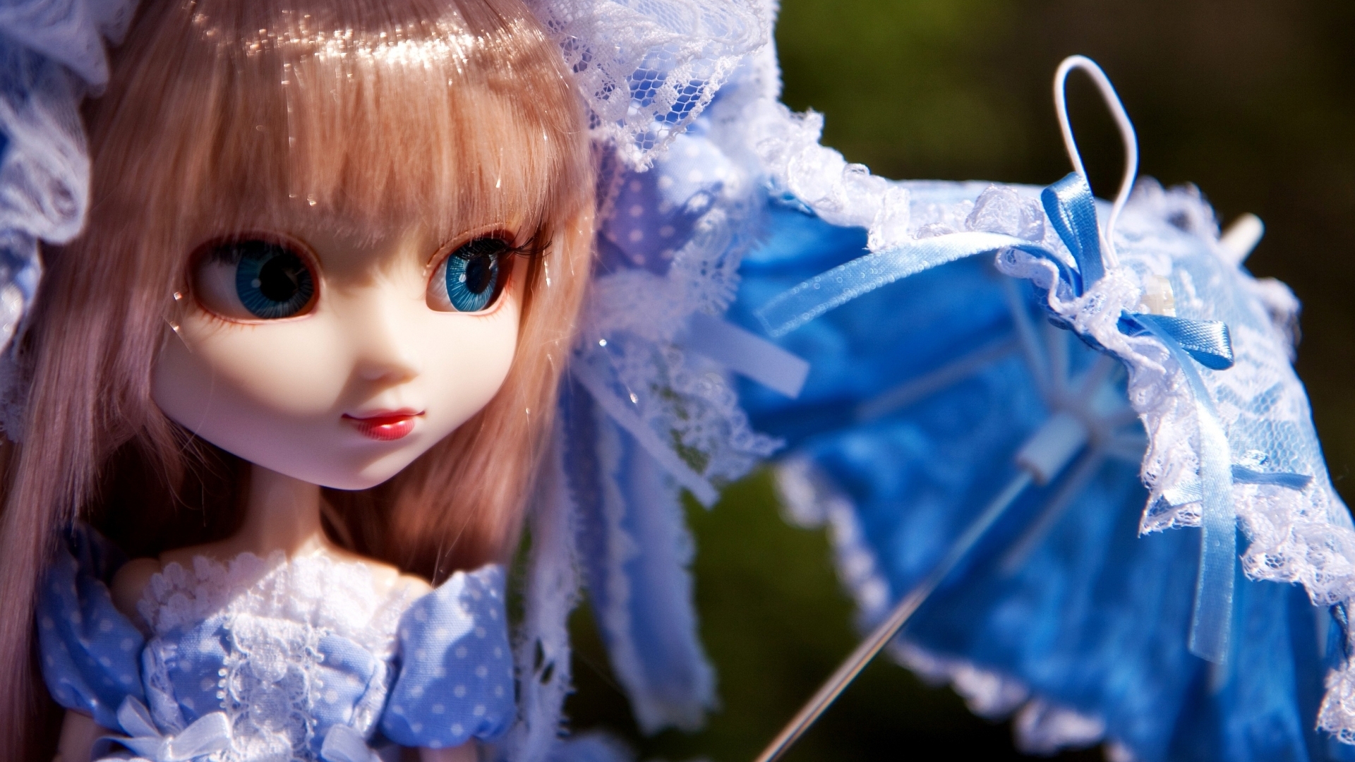 little, toy, umbrella, lady, doll, blue, HD Wallpaper