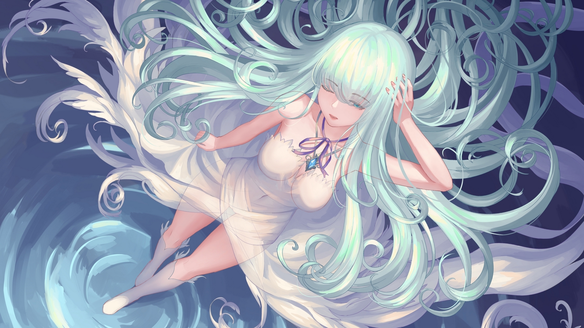 white, girl, blue, anime, manga, rinmmo, HD Wallpaper