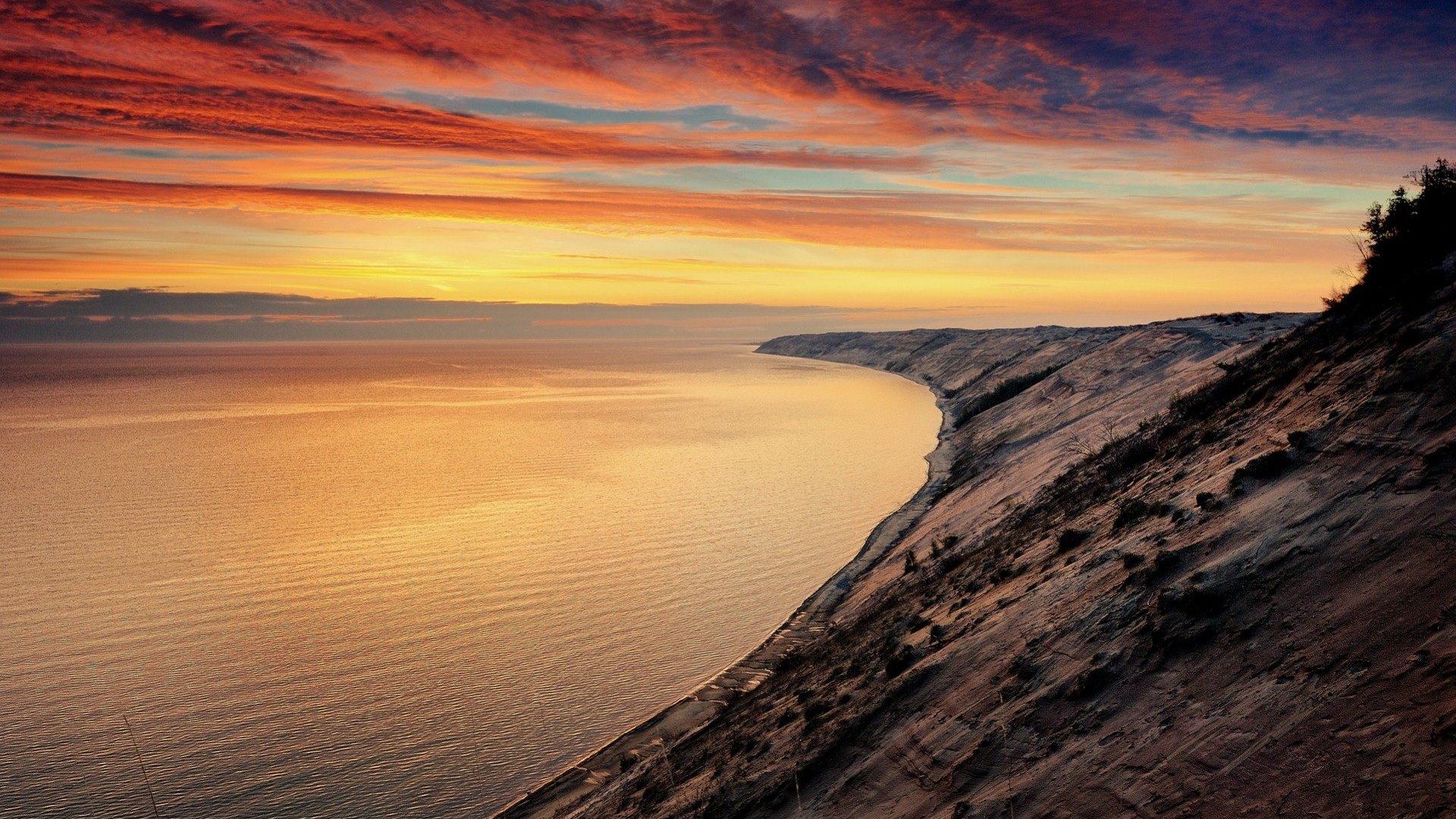 hdr, sunset clouds, sea, coast, HD Wallpaper