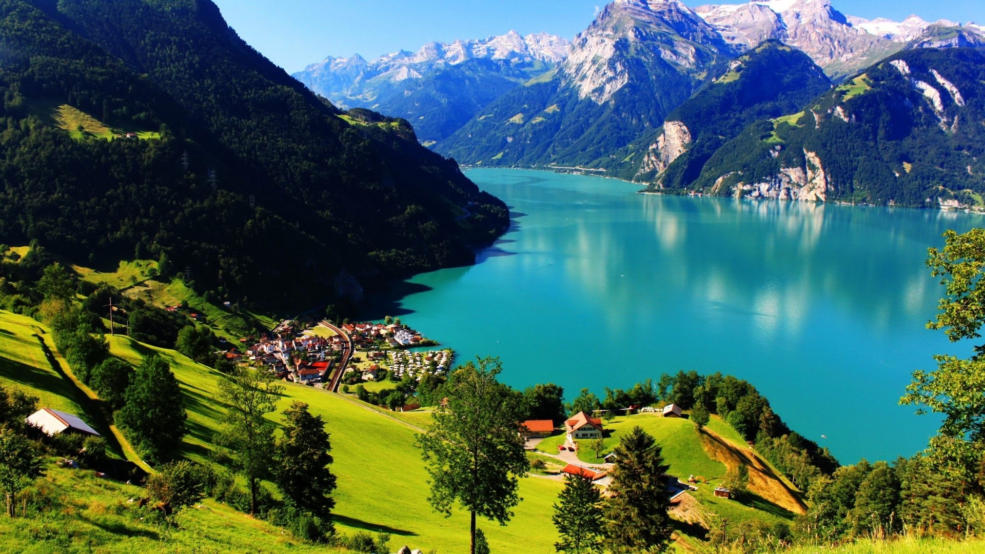 pretty, summer, mountain, nature, clear, water, countryside, view, lake, hill, HD Wallpaper