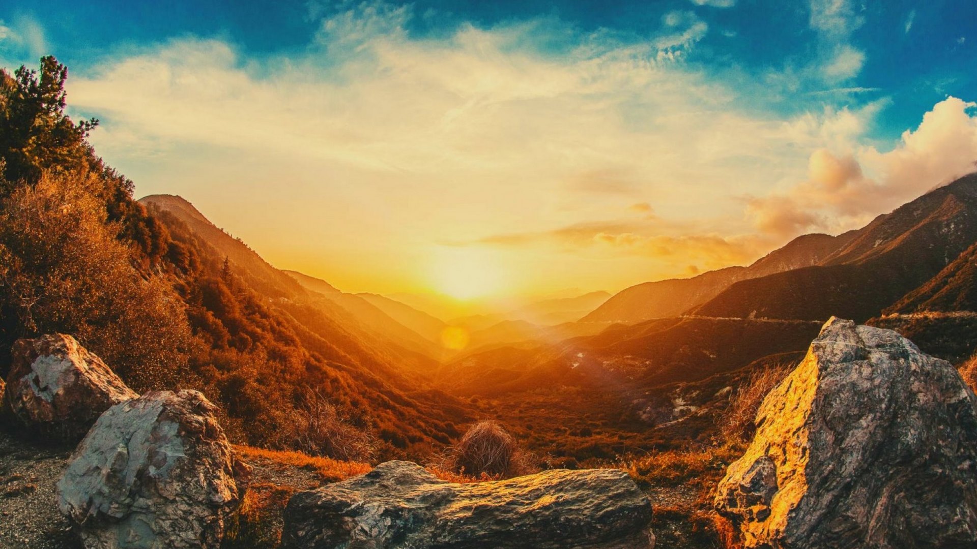 mountain, sunset, nature, sky, HD Wallpaper
