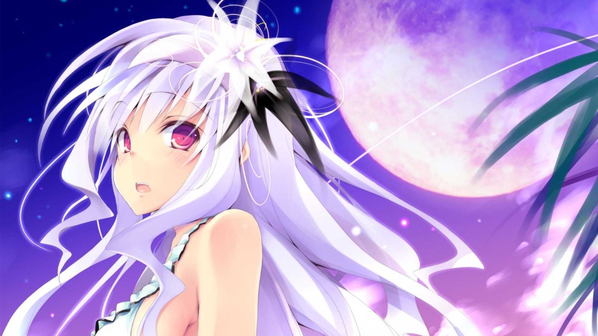 moon, purple, girl, orginal, long hair, night, HD Wallpaper