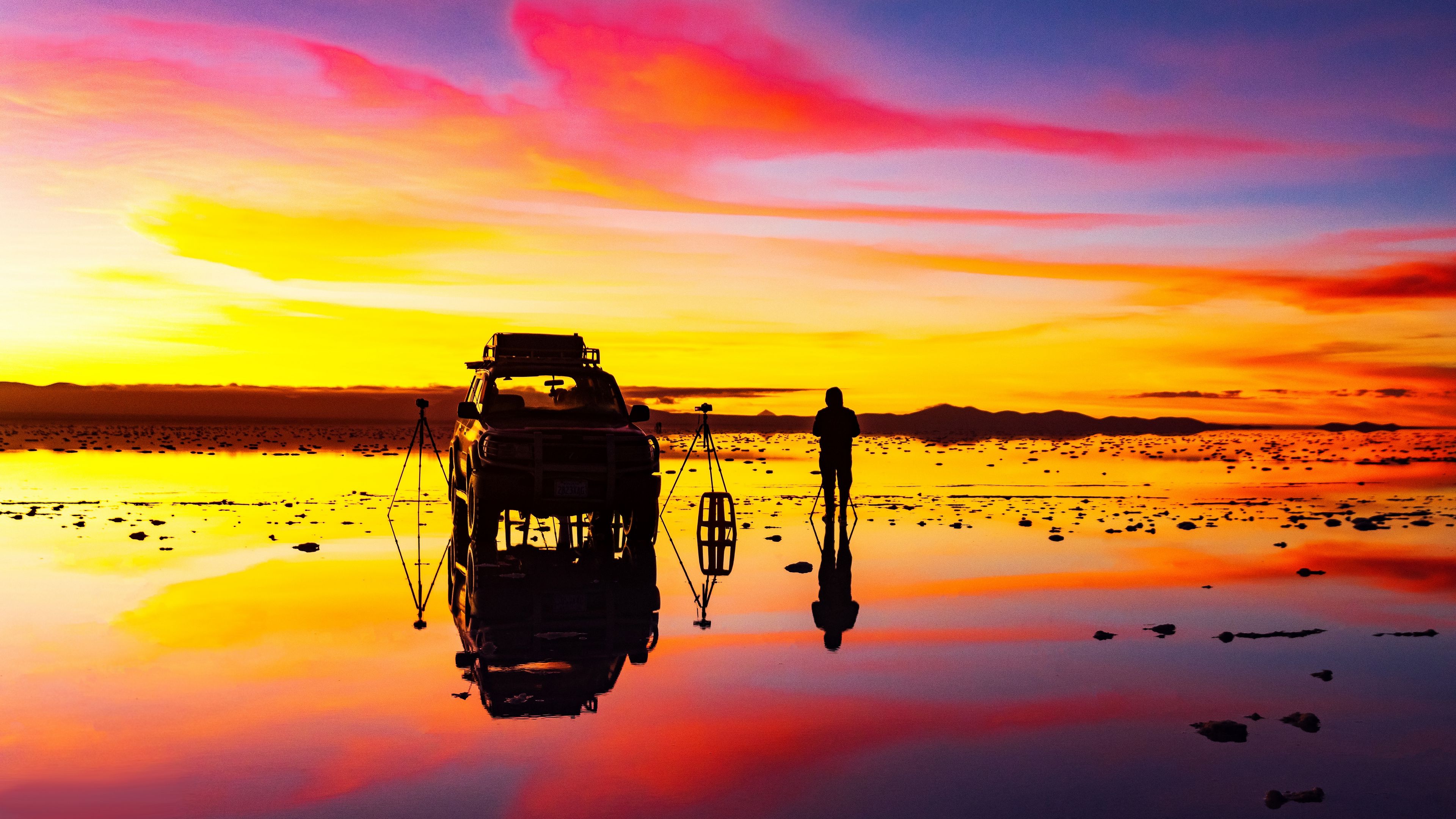 sunrise, photographer, car, horizon, 4k, HD Wallpaper