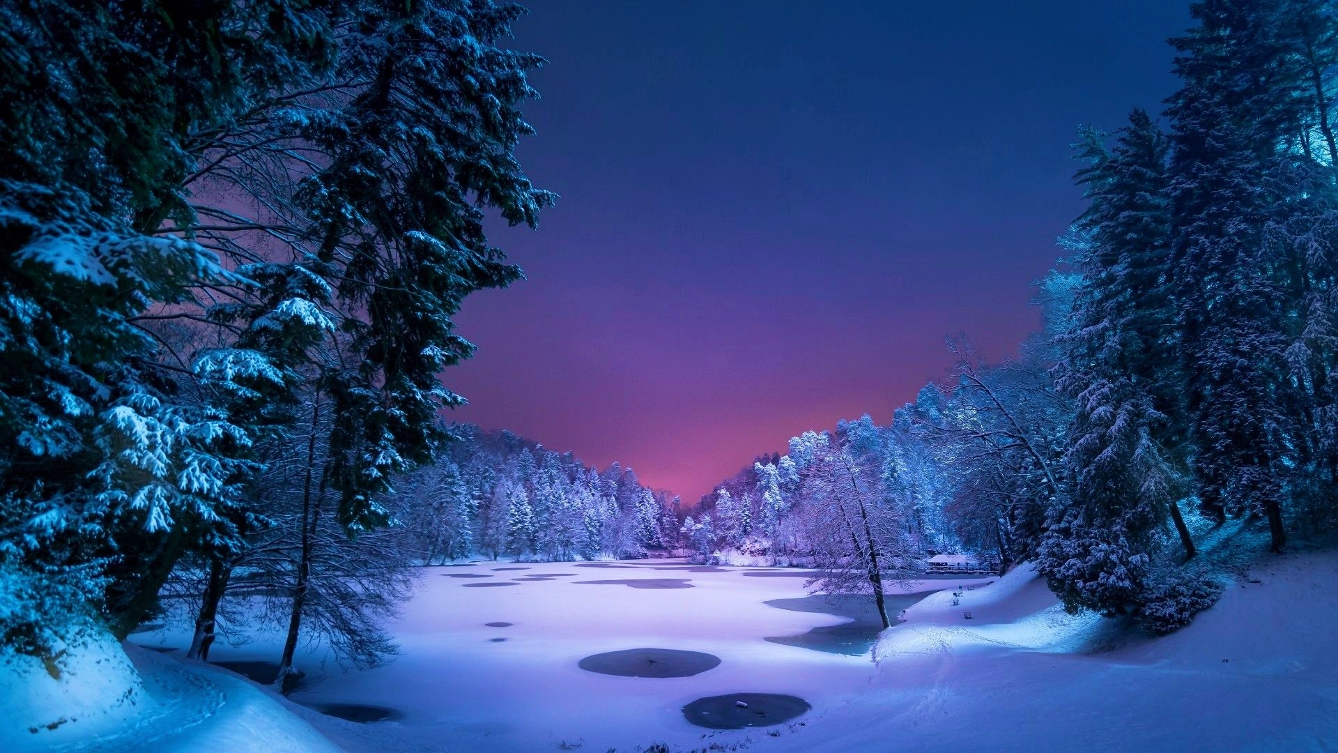 snow, ice, colors, river, sky, trees, frozen, HD Wallpaper