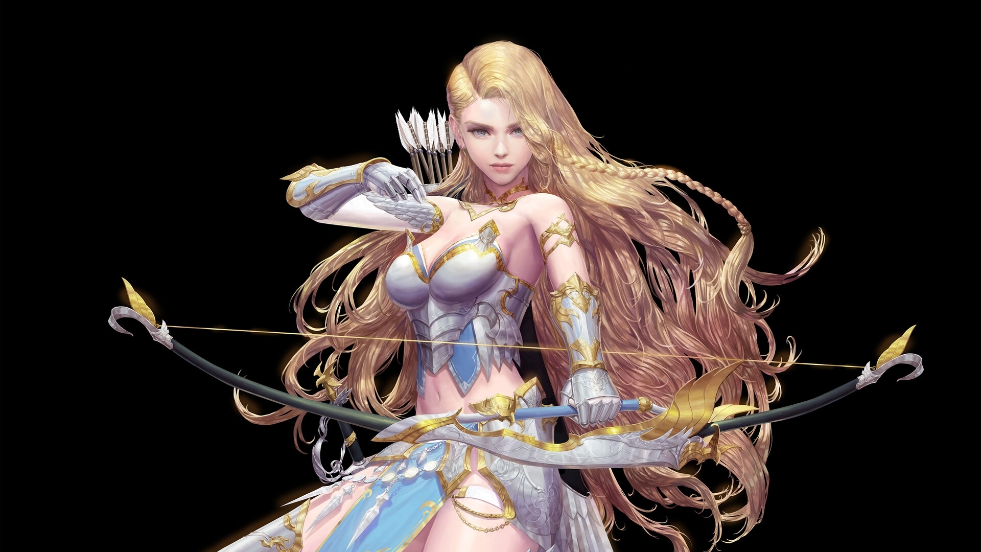 black, girl, archer, muel kim, fantasy, HD Wallpaper