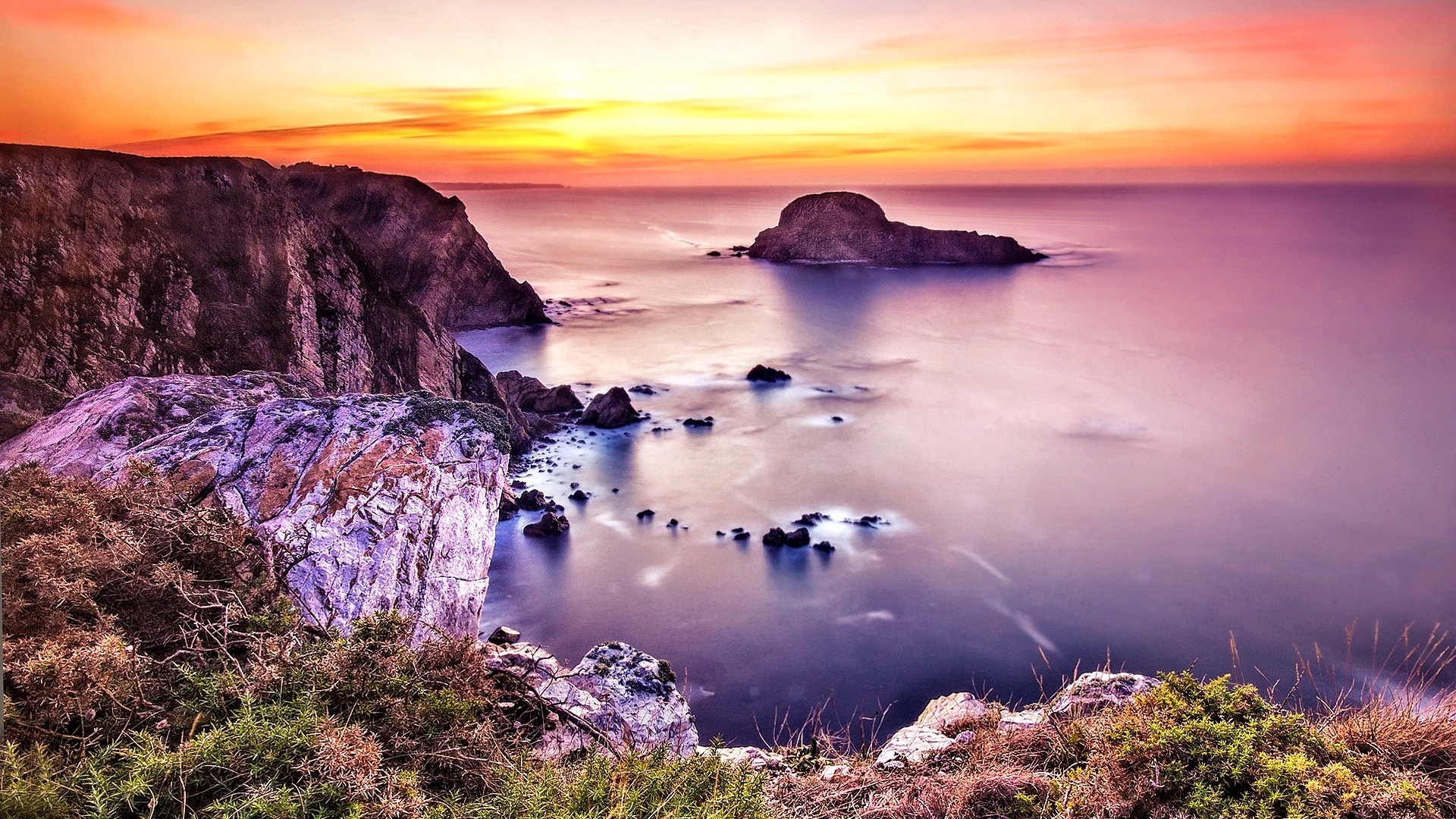 coast, sea, nature, sunset, HD Wallpaper