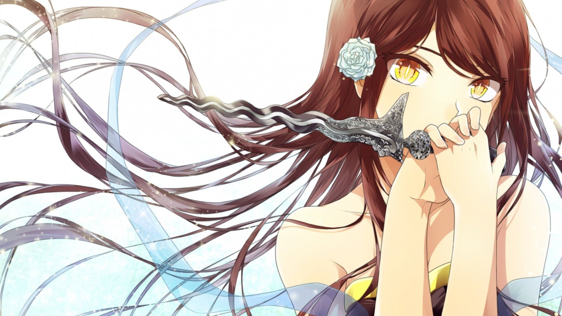 pretty, girl, orginal, long hair, knife, HD Wallpaper