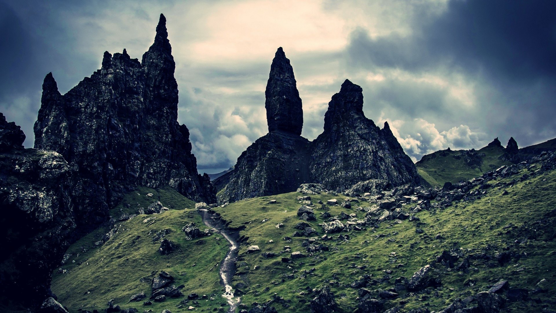 mountains, nature, rock, grass, HD Wallpaper