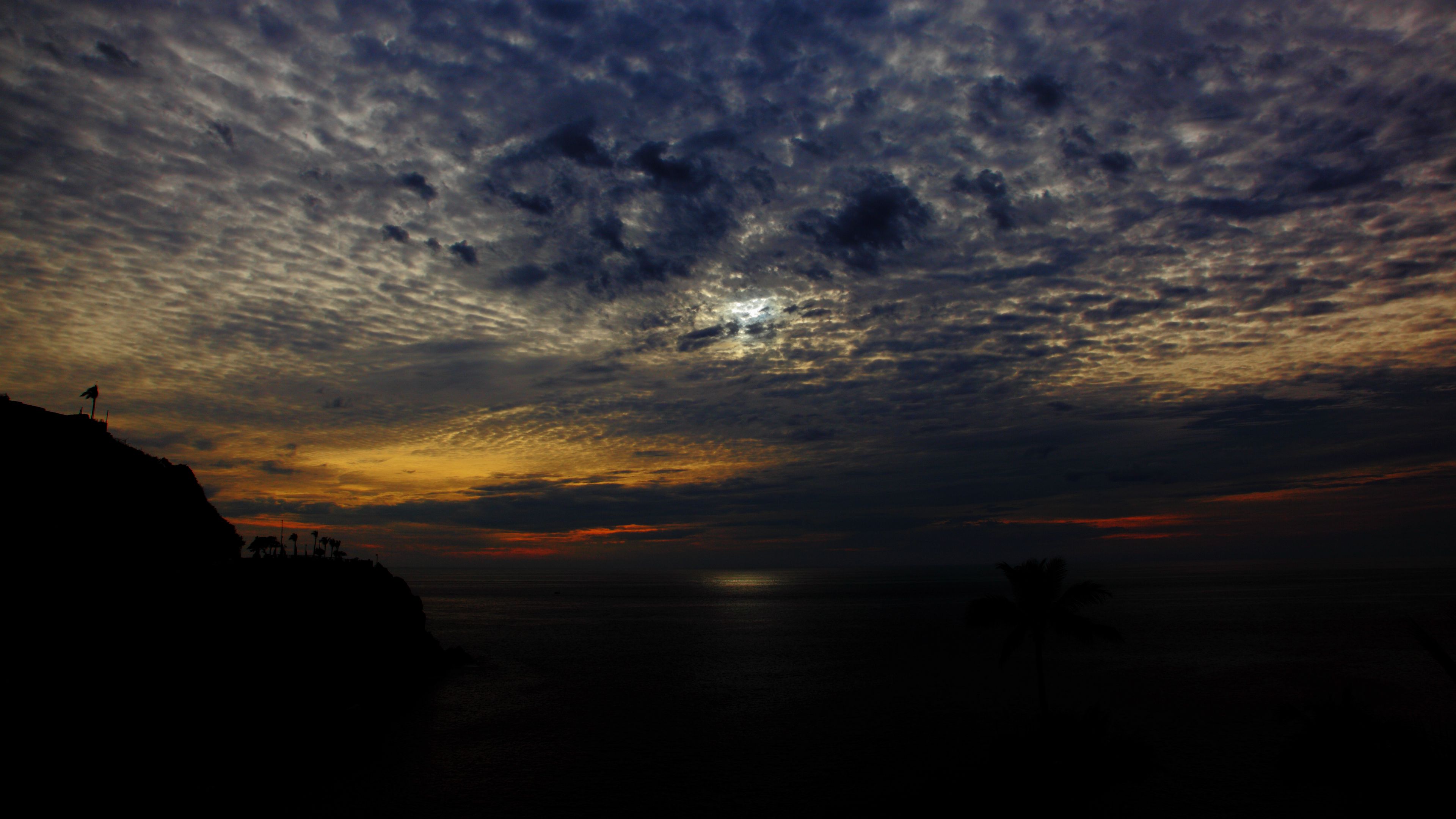 sea, night, clouds, sky, sunset, horizon, 4k, HD Wallpaper