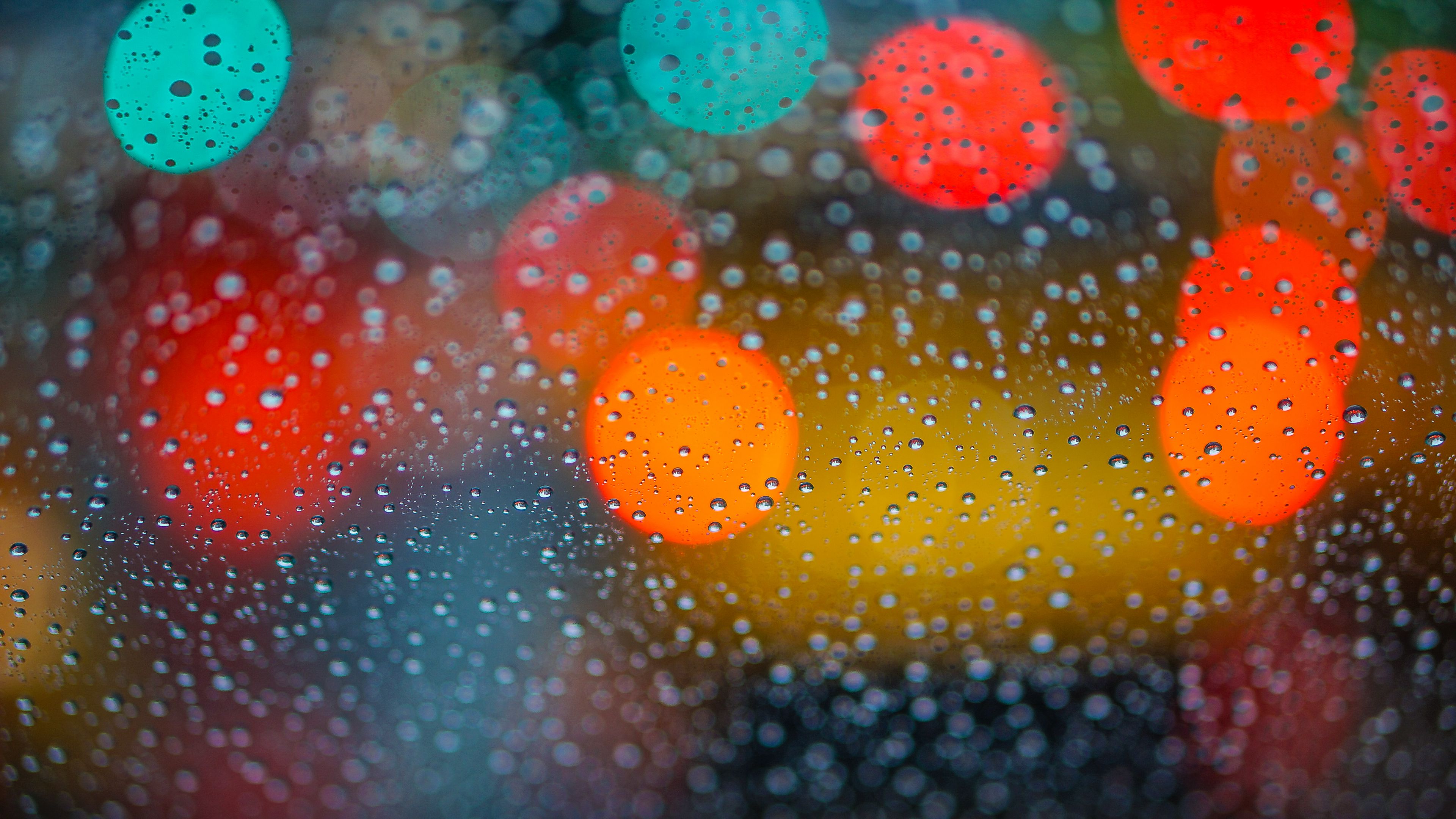 glare, bokeh, drops, glass, surface, 4k, HD Wallpaper