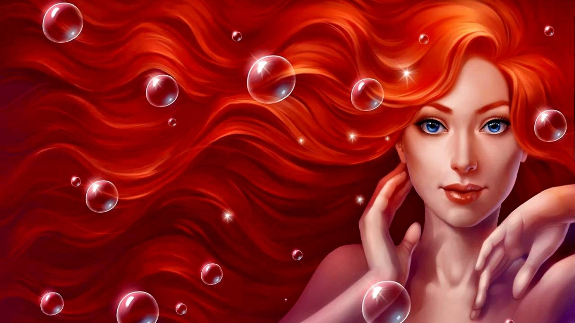 fantasy, redhead, bubbbles, magic, blue eyes, women, HD Wallpaper
