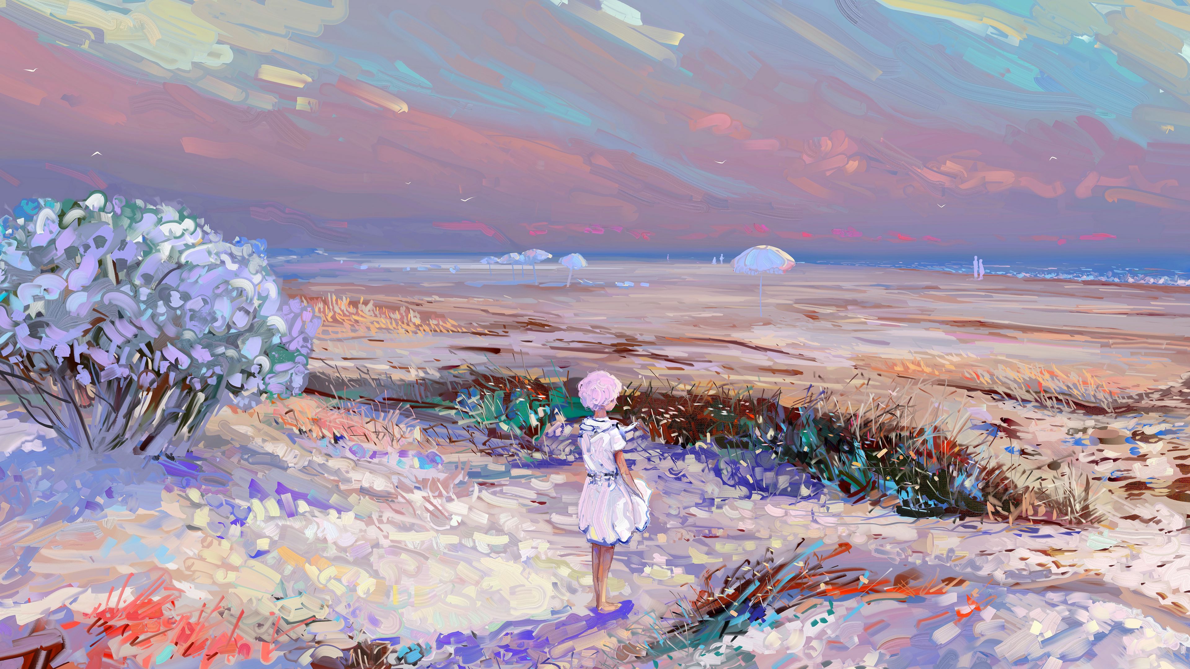 girl, loneliness, art, field, 4k, HD Wallpaper