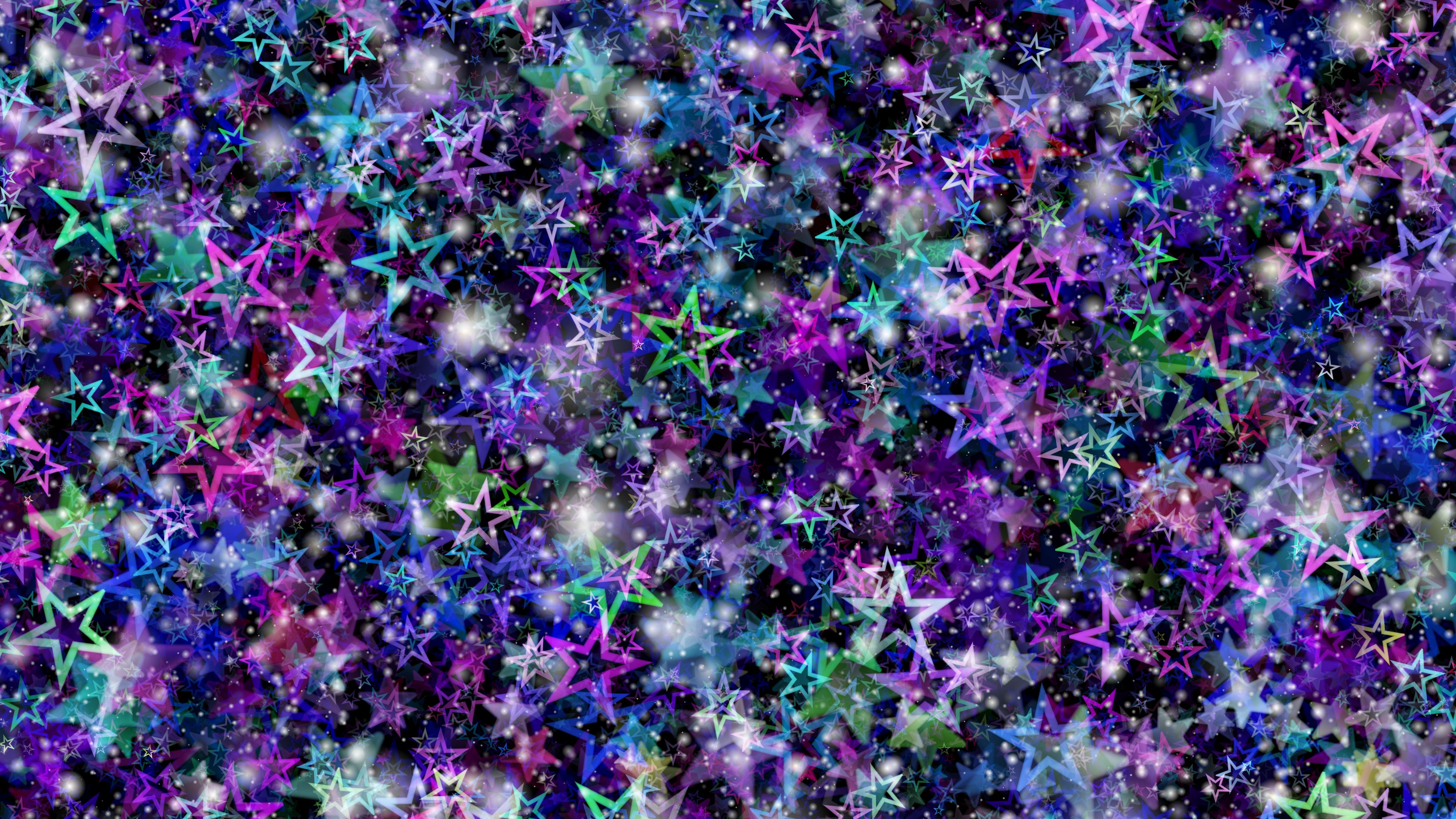 stars, colorful, glare, glitter, art, 4k, HD Wallpaper