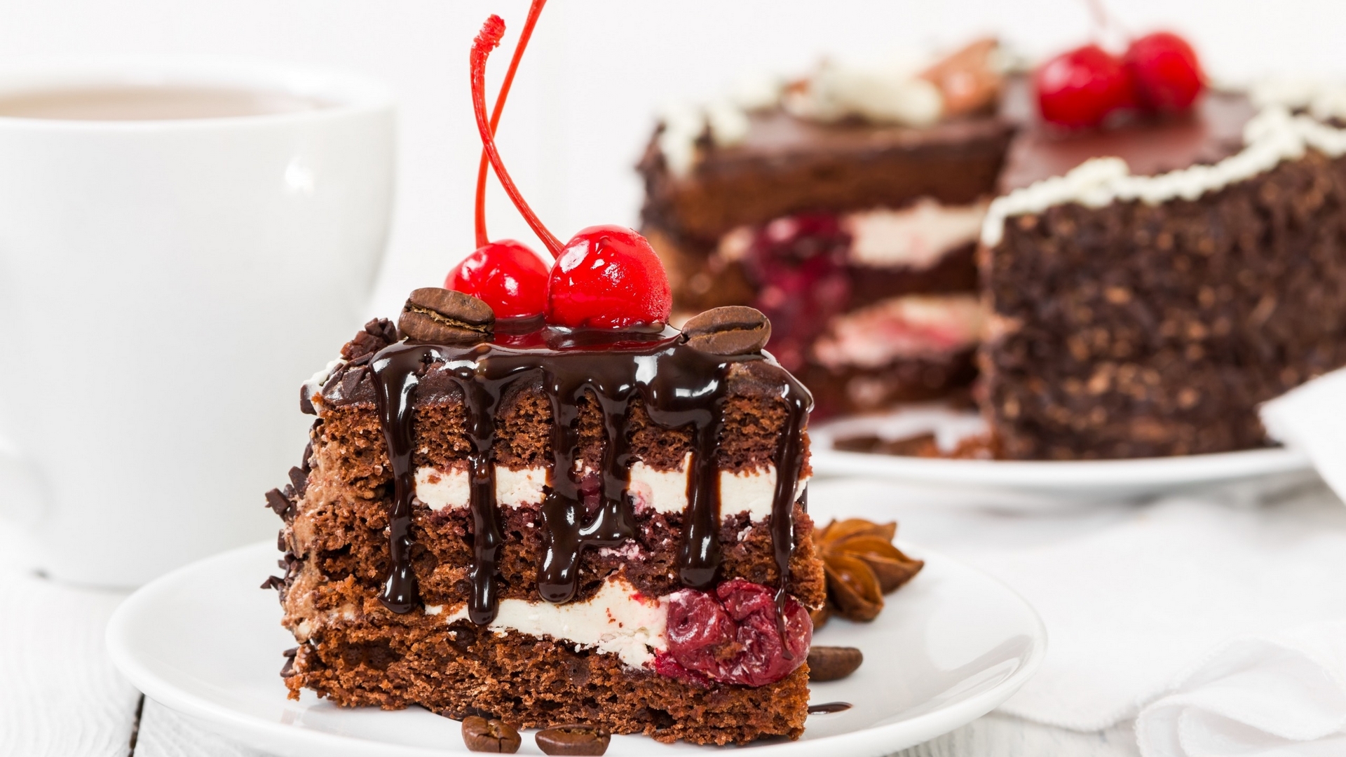cake, food, cream, cherry, HD Wallpaper
