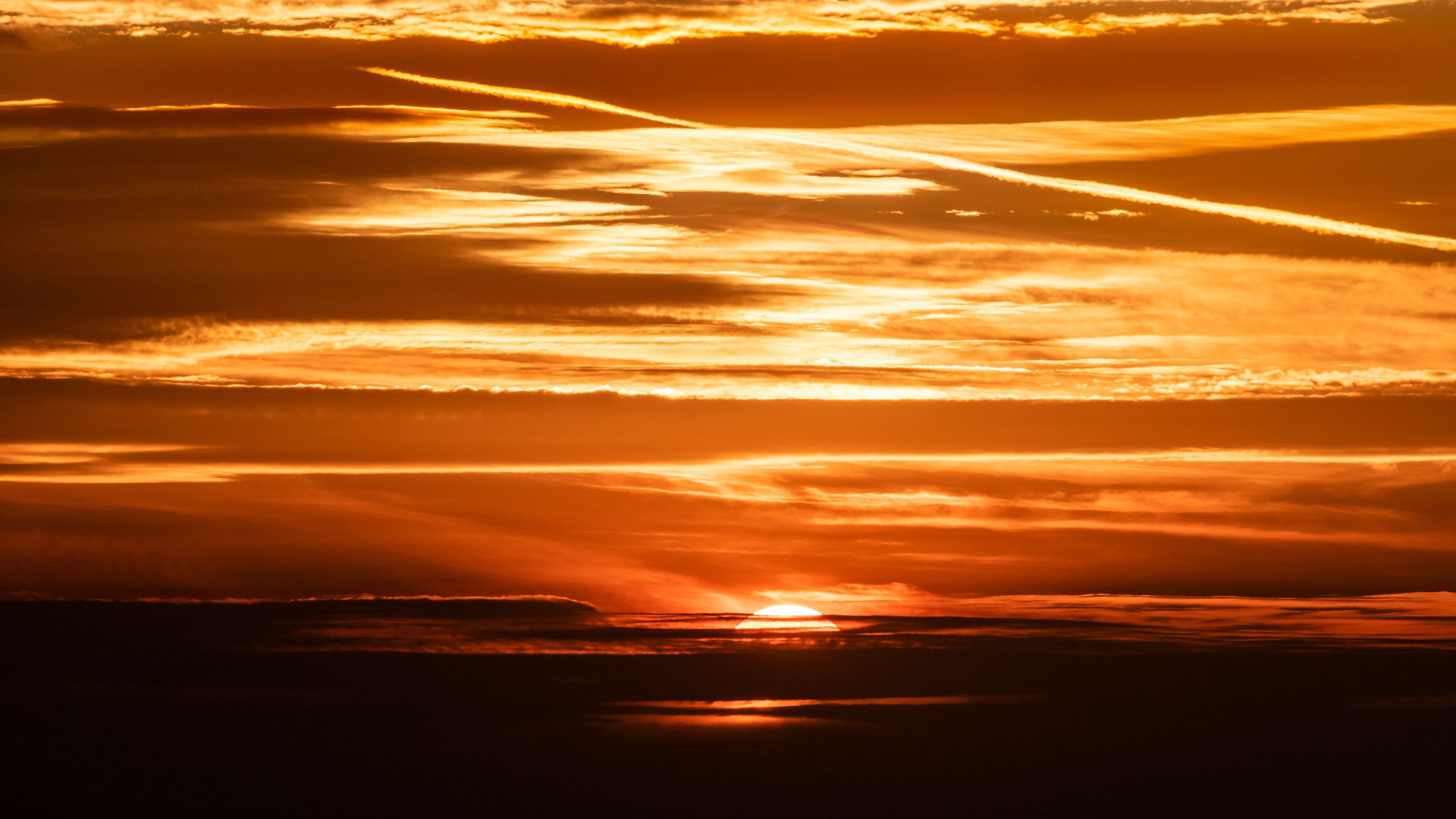 sunset, sun, clouds, sky, twilight, 4k, HD Wallpaper