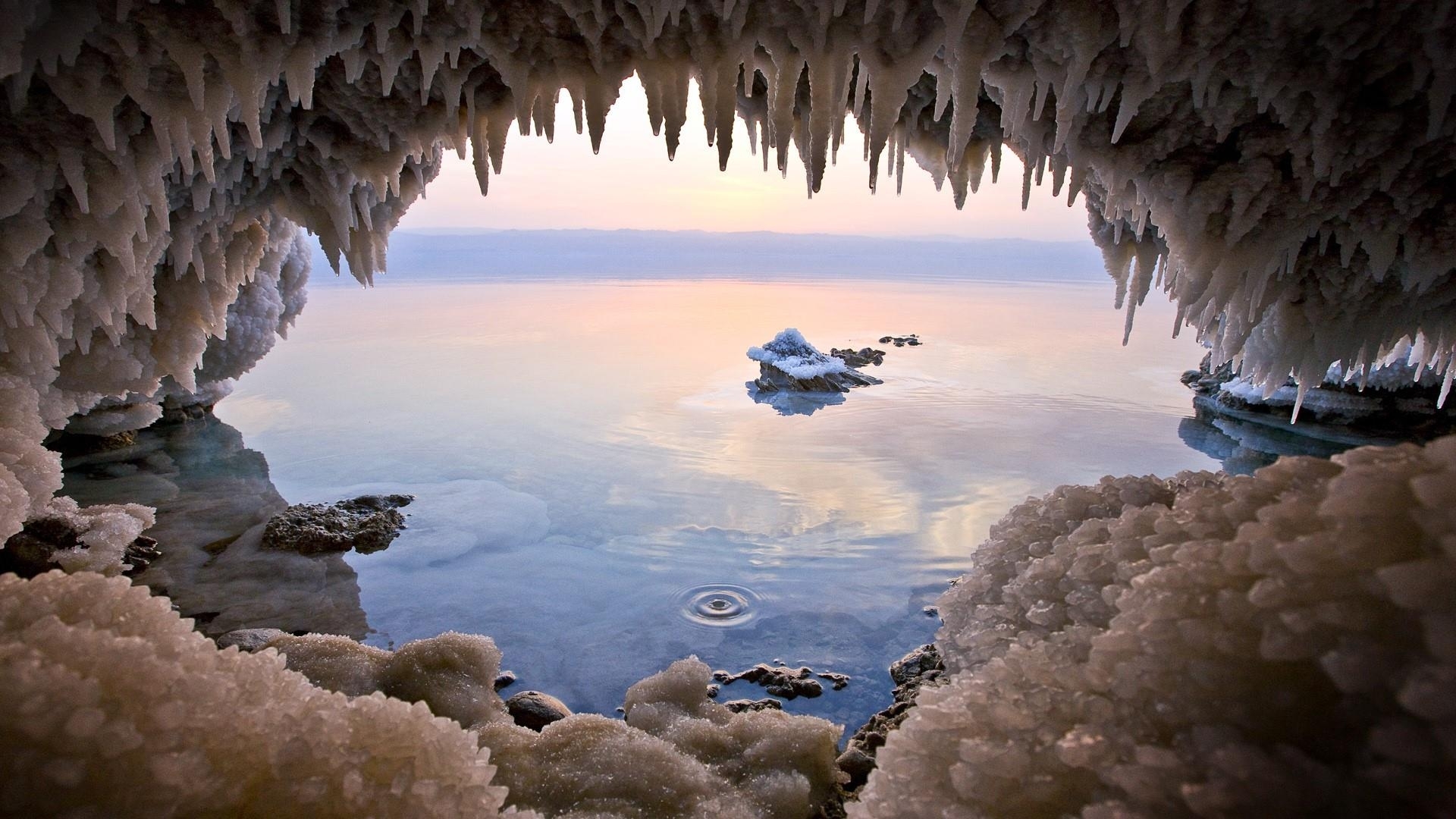 cave, sea, opening, hole, icicles, cold, norway, HD Wallpaper