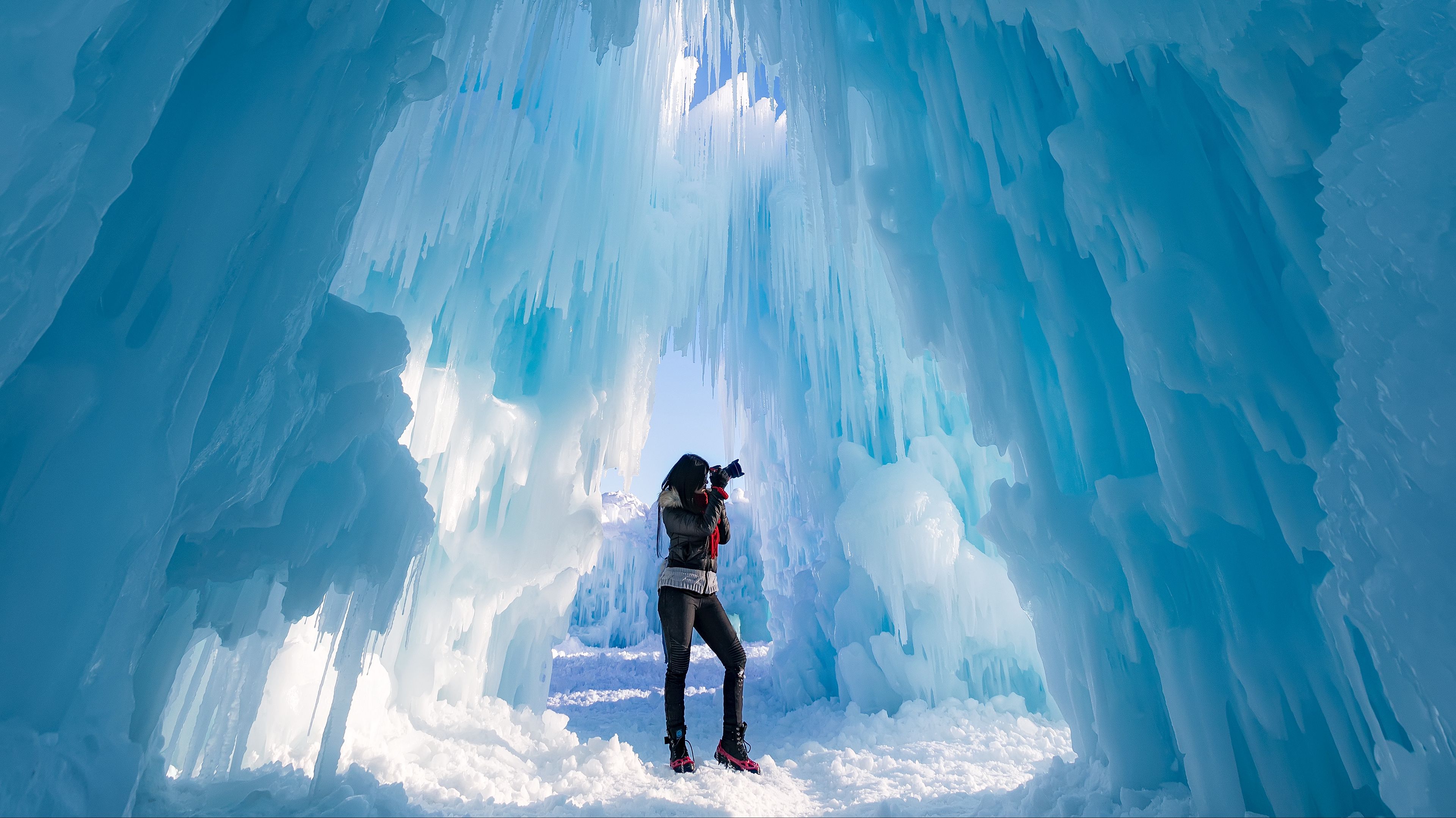 ice castle, photographer, ice, glacier, 4k, HD Wallpaper