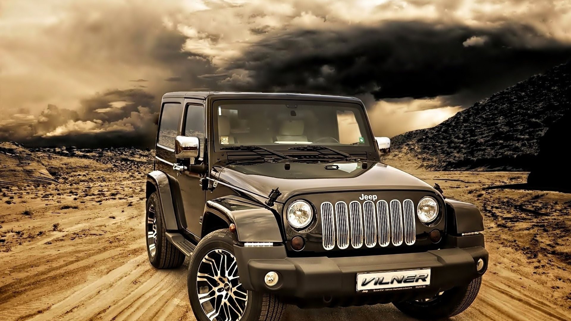road, jeep, clouds, sunset, HD Wallpaper