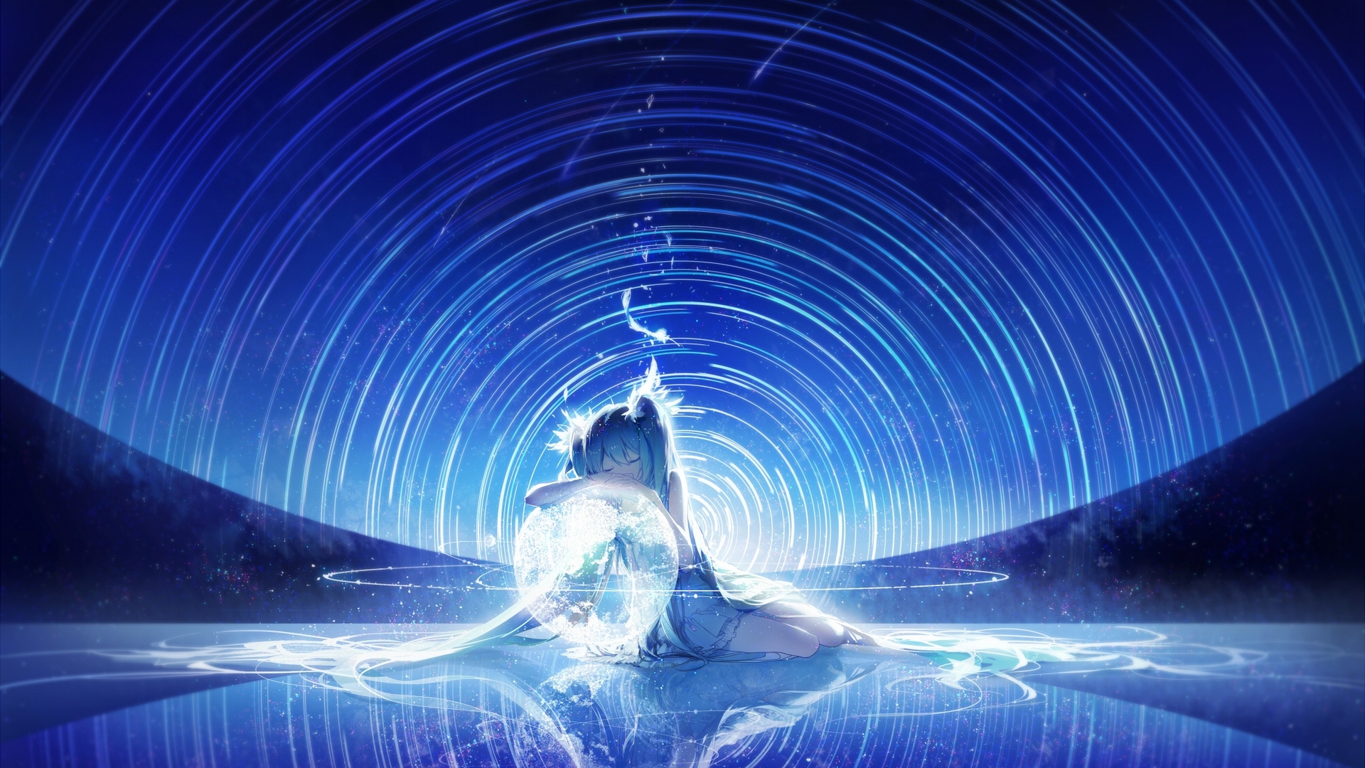 girl, anime, manga, white, blue, light, HD Wallpaper