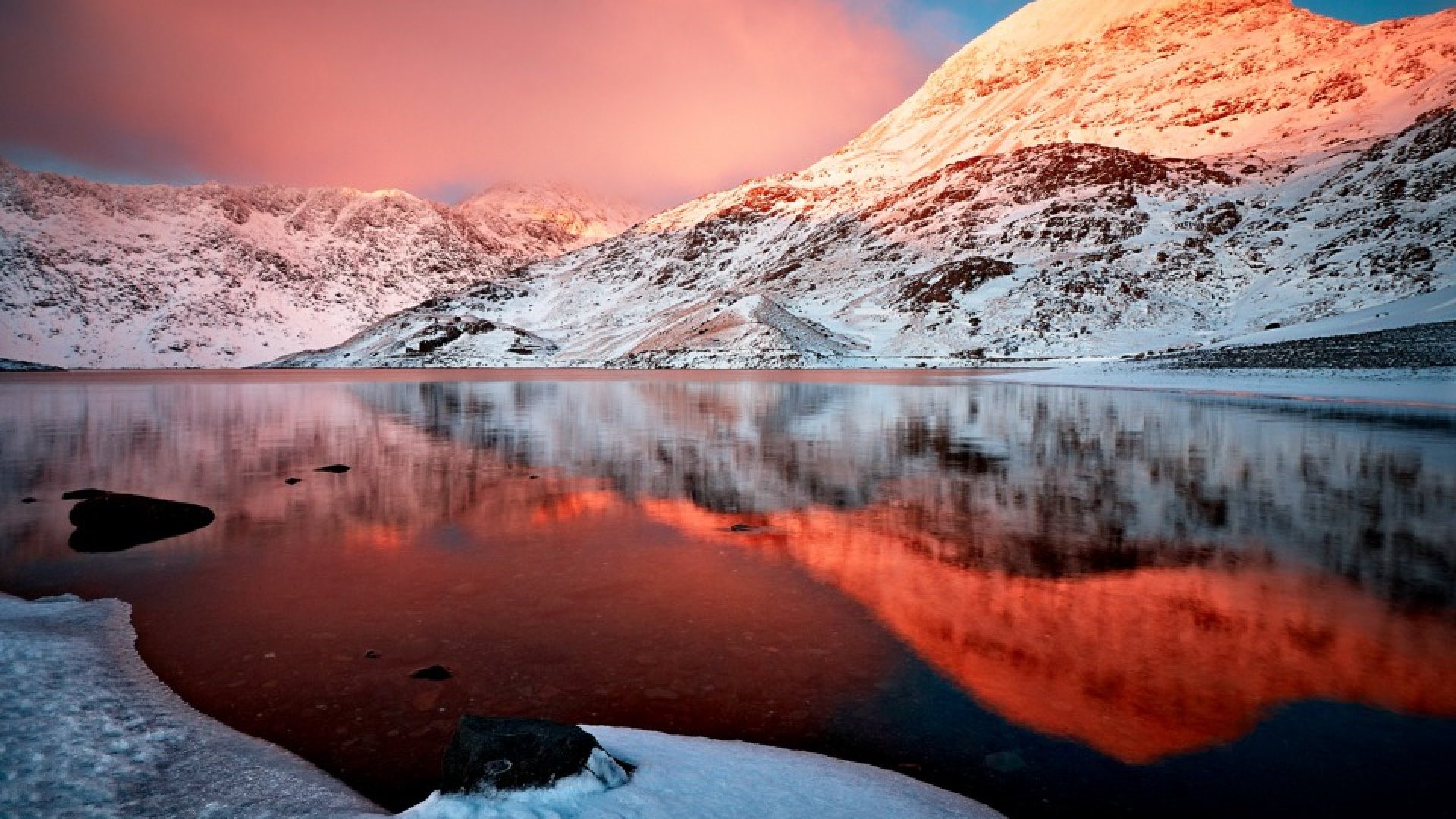 lake, sun, winter, mountains, HD Wallpaper