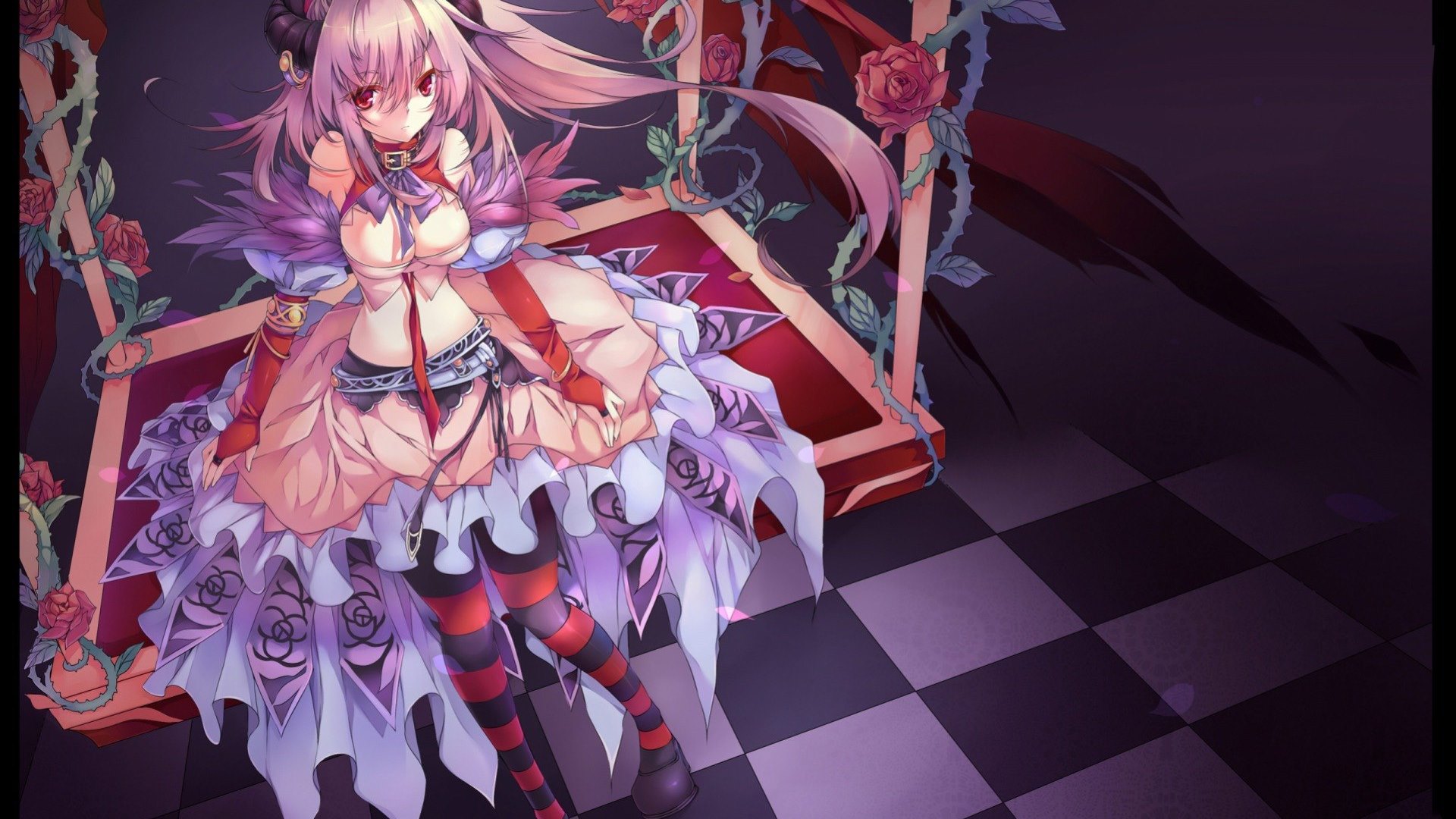 red, roses, girl, anime, HD Wallpaper