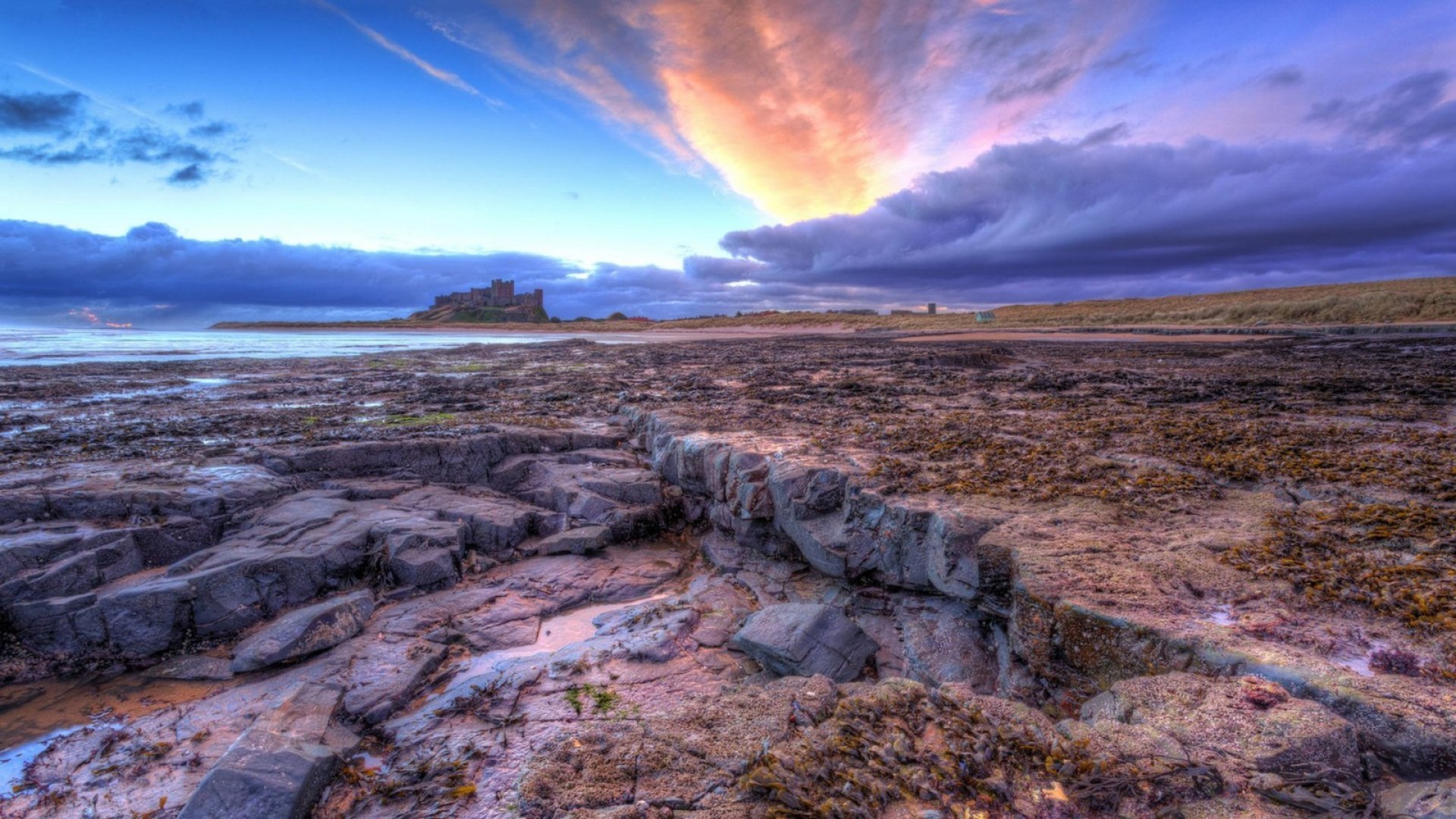 ruins, clouds, castle, coast, sea, HD Wallpaper