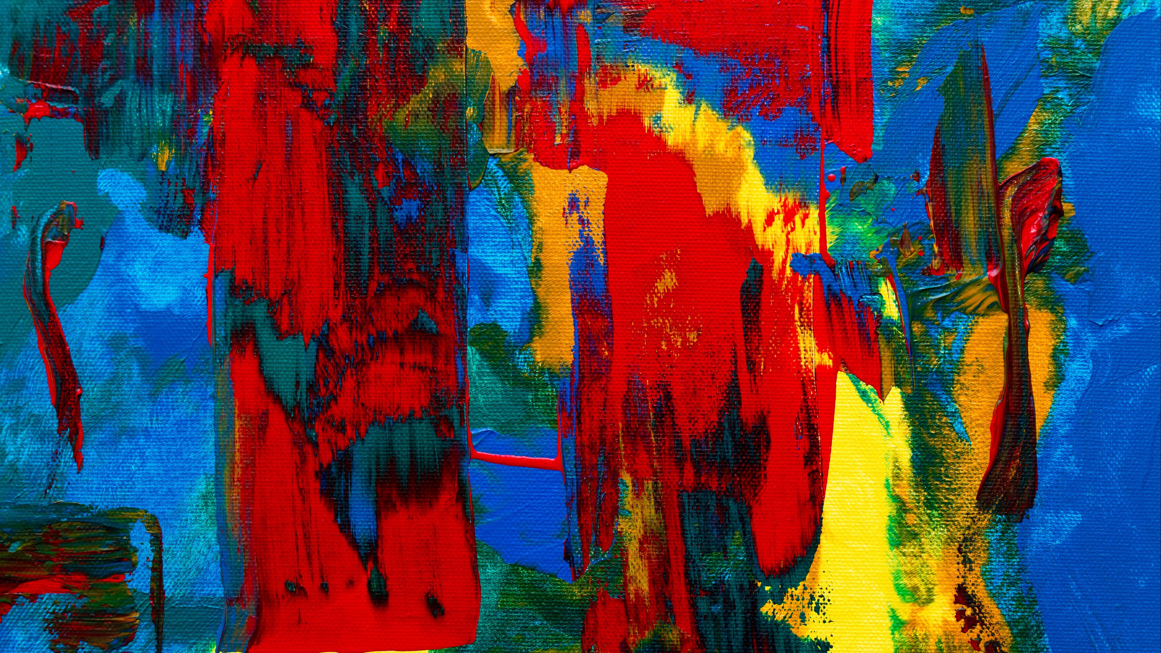 paint, canvas, stains, acrylic, red, blue, 4k, HD Wallpaper