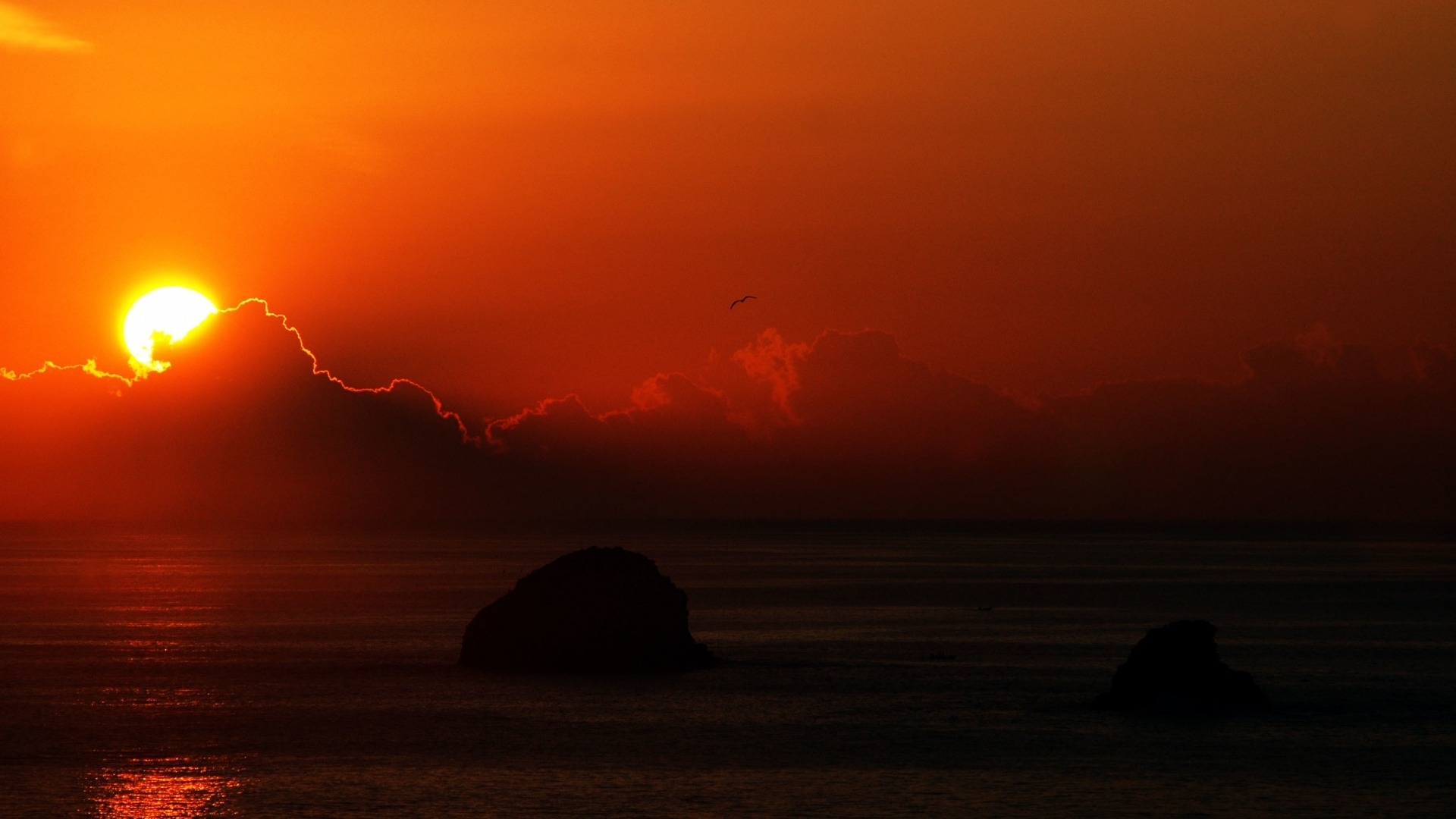 sunset, island, clouds, sea, HD Wallpaper