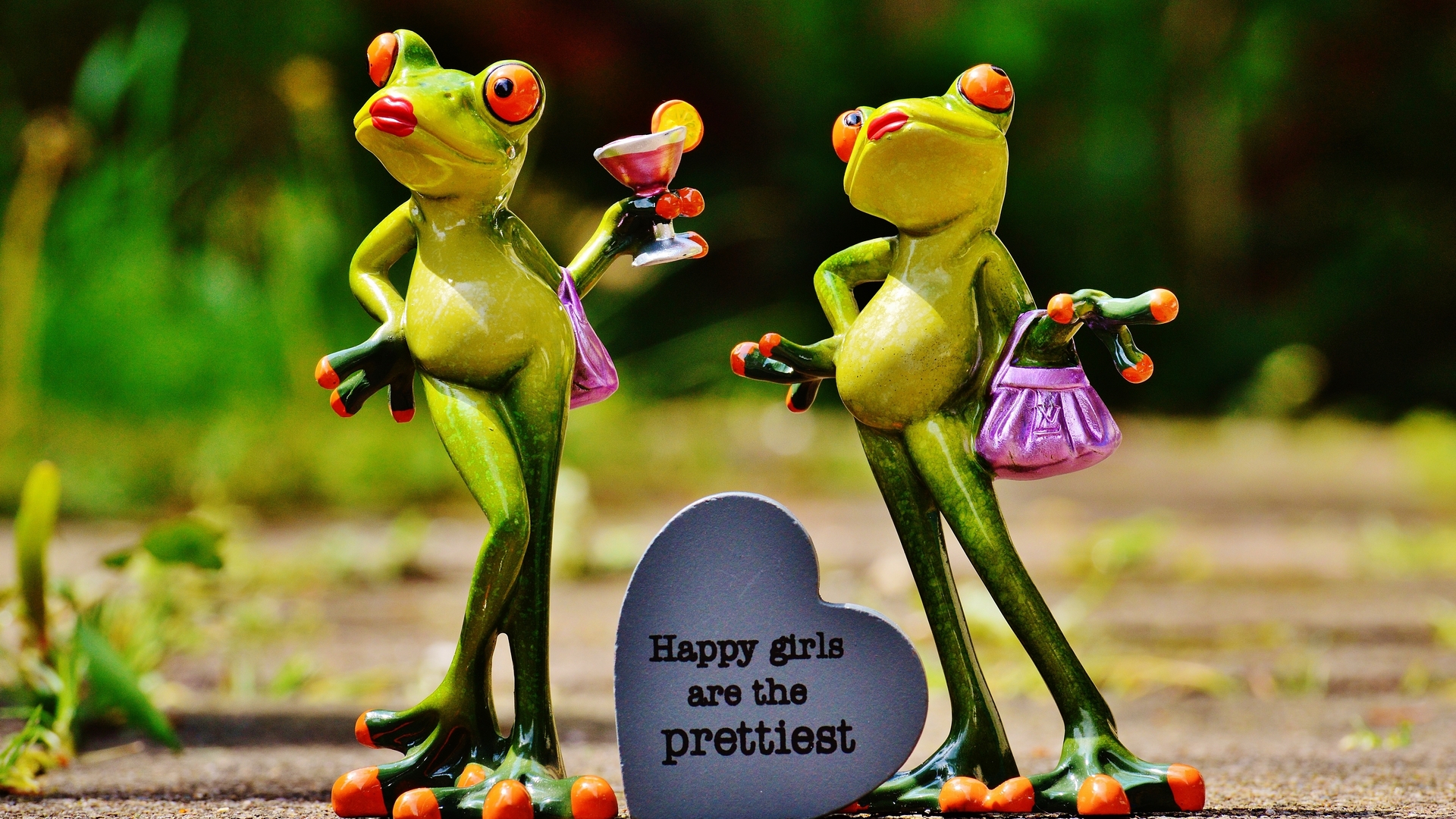 frog, cocktail, green, girl, heart, couple, card, figurine, broasca, HD Wallpaper