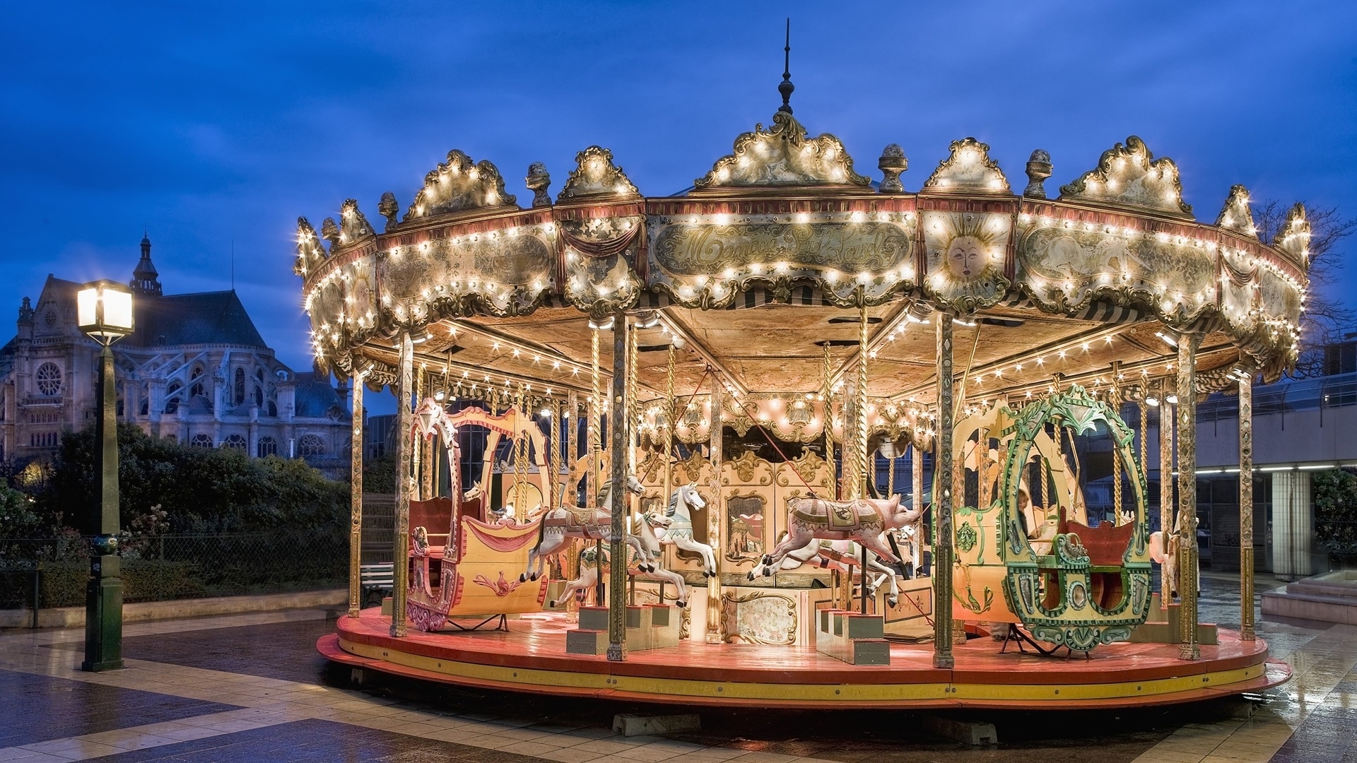 lights, amusement, night, carousel, HD Wallpaper