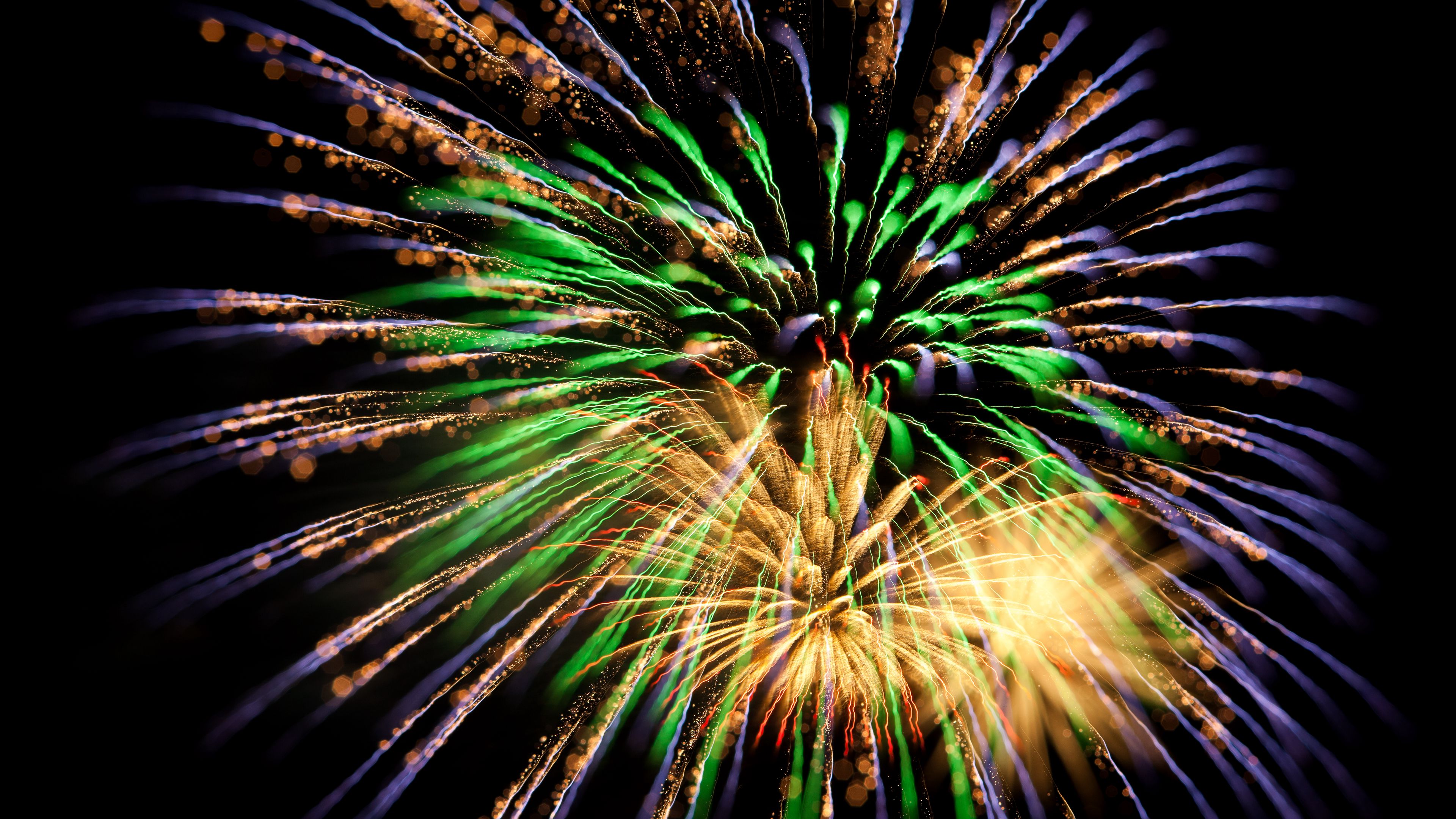 salute, fireworks, sparks, green, 4k, HD Wallpaper