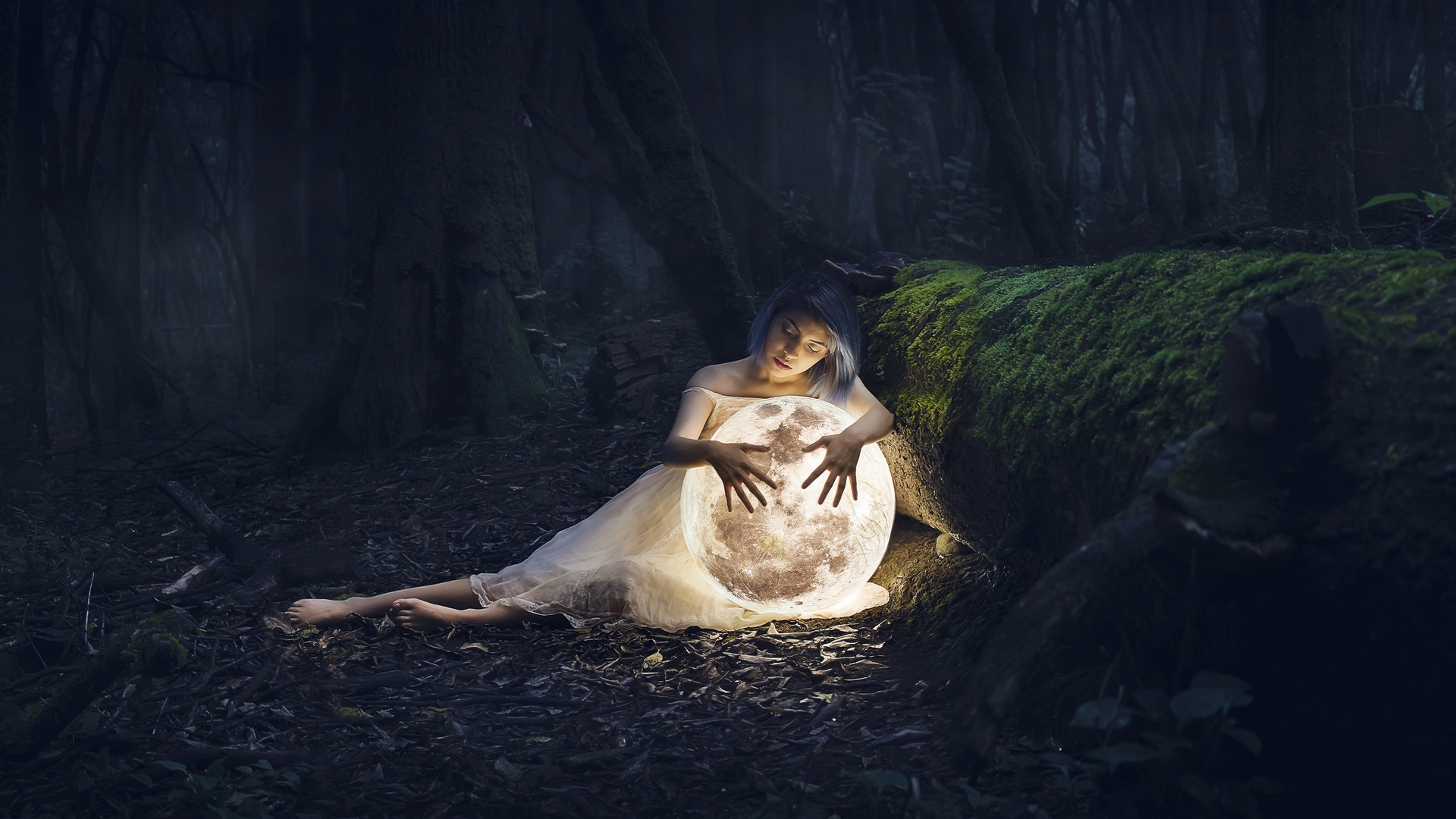 planet, mood, girl, forest, HD Wallpaper
