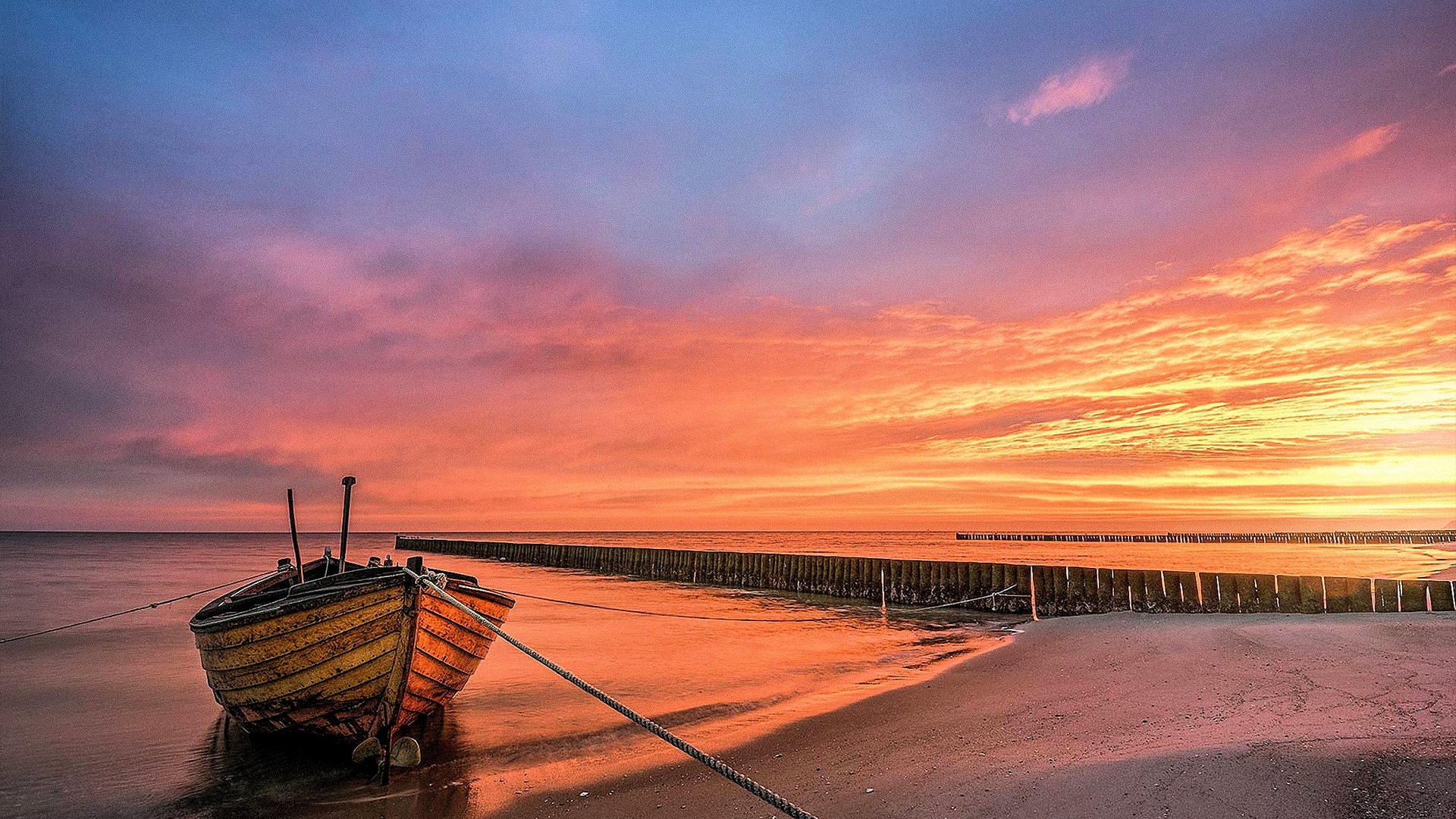 boat, sky, beach, baltic sea, colors, clouds, HD Wallpaper