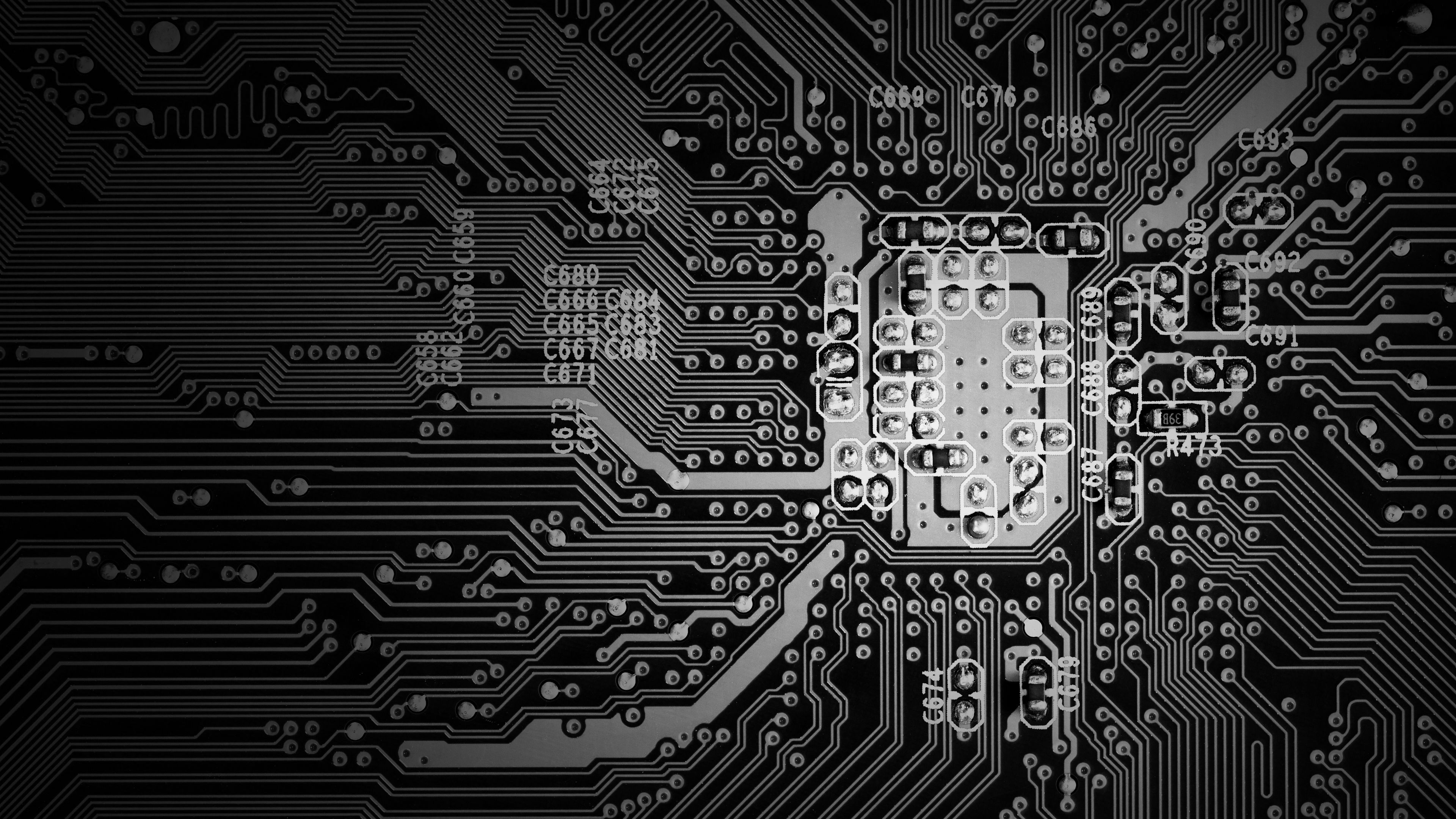 microcircuit, circuit, bw, 4k, HD Wallpaper