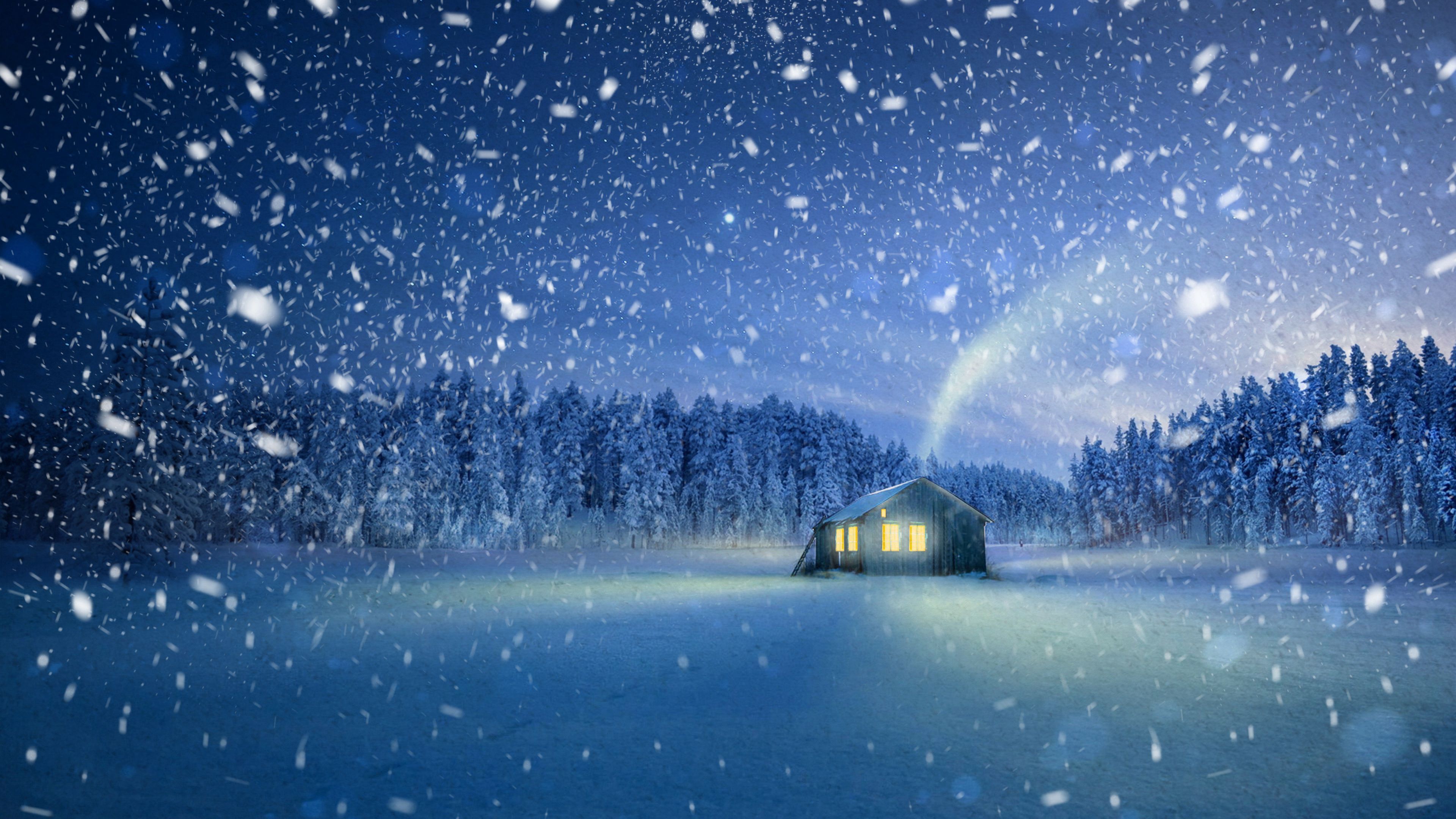 house, snowfall, snow, fabulous, magical, 4k, HD Wallpaper