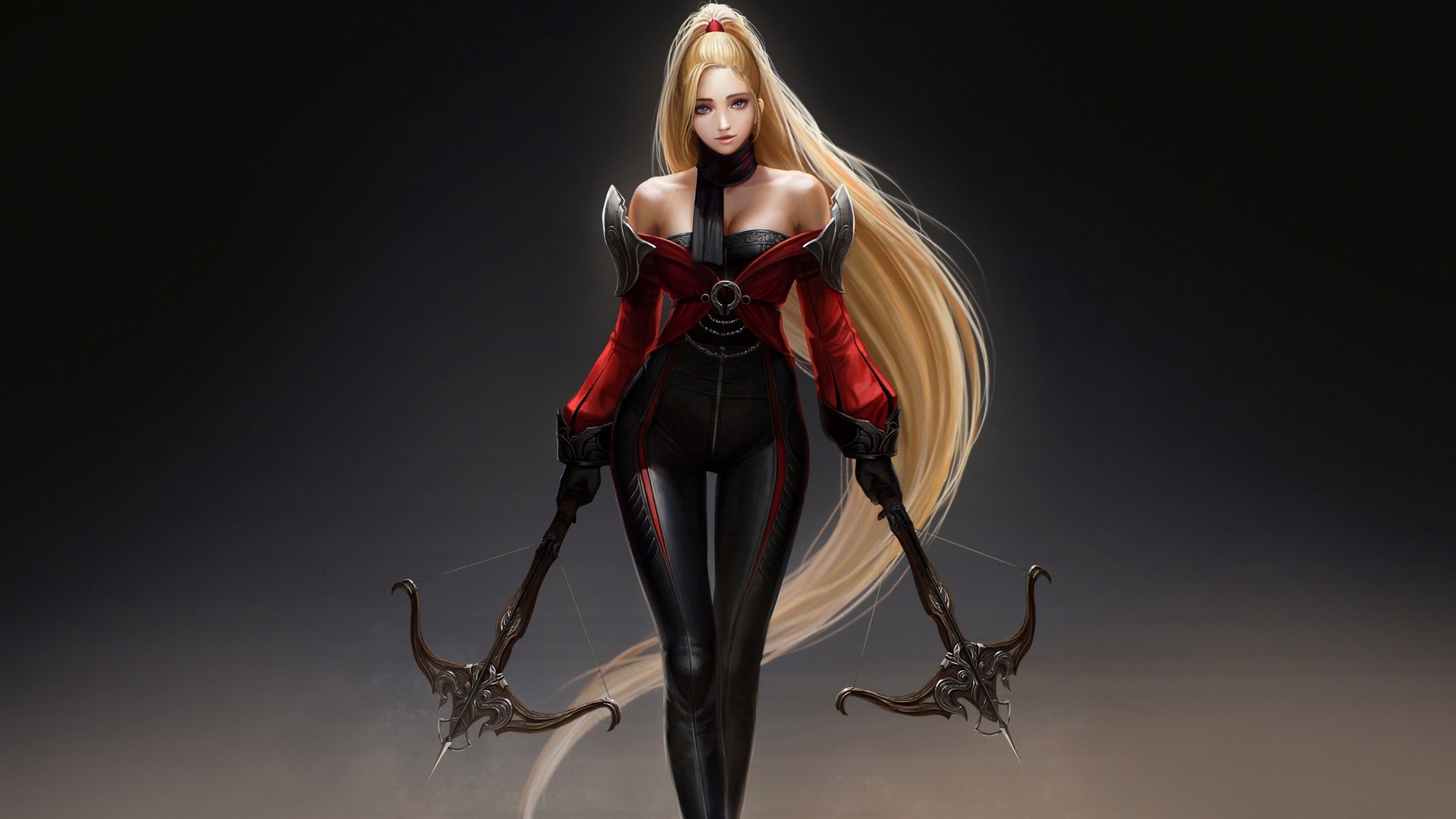 red, fantasy, arang, taekwon kim, girl, game, blonde, black, HD Wallpaper