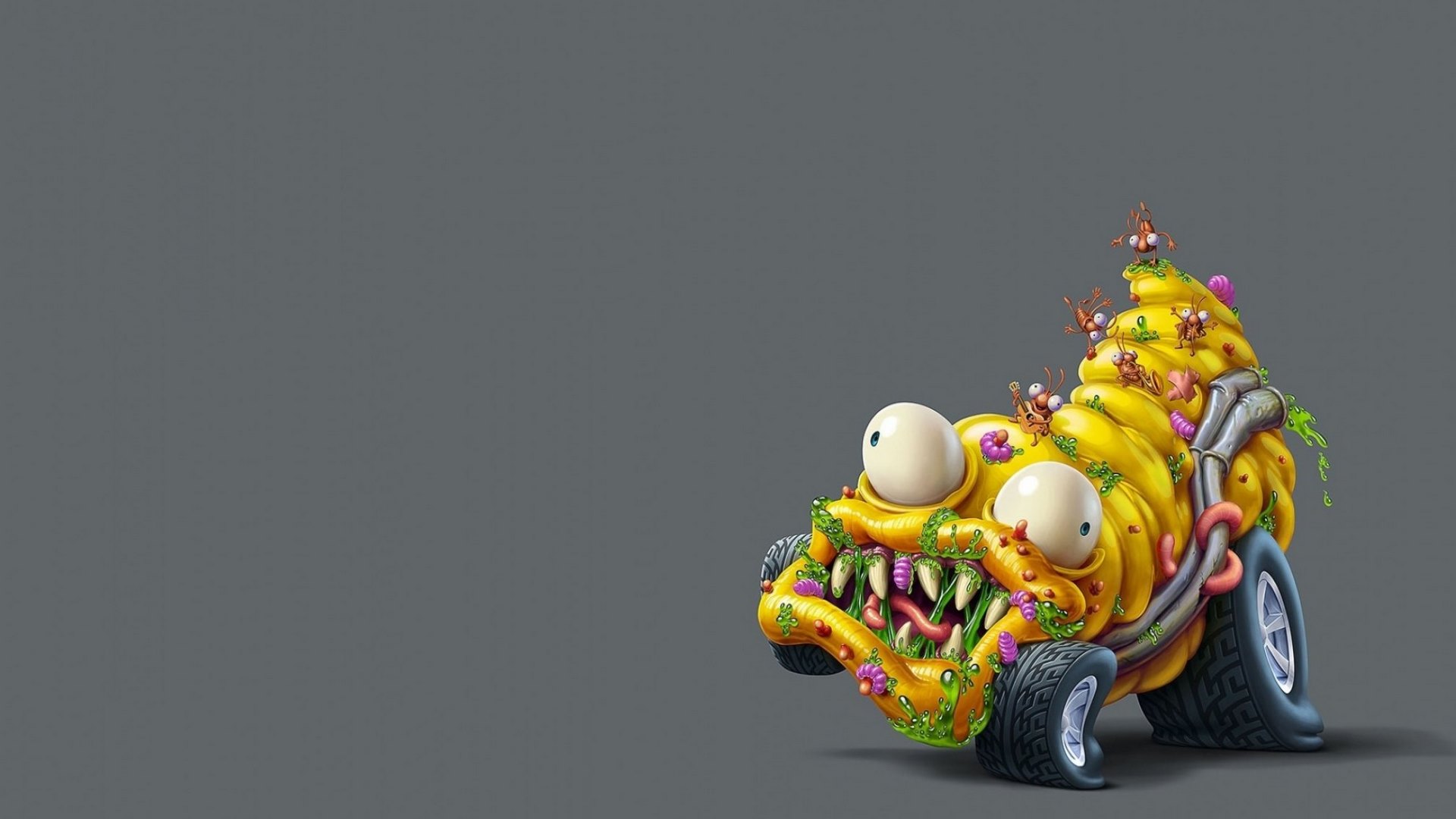 art, worm, monsterland, yellow, card, oscar ramos, fantasy, grey, funny, HD Wallpaper
