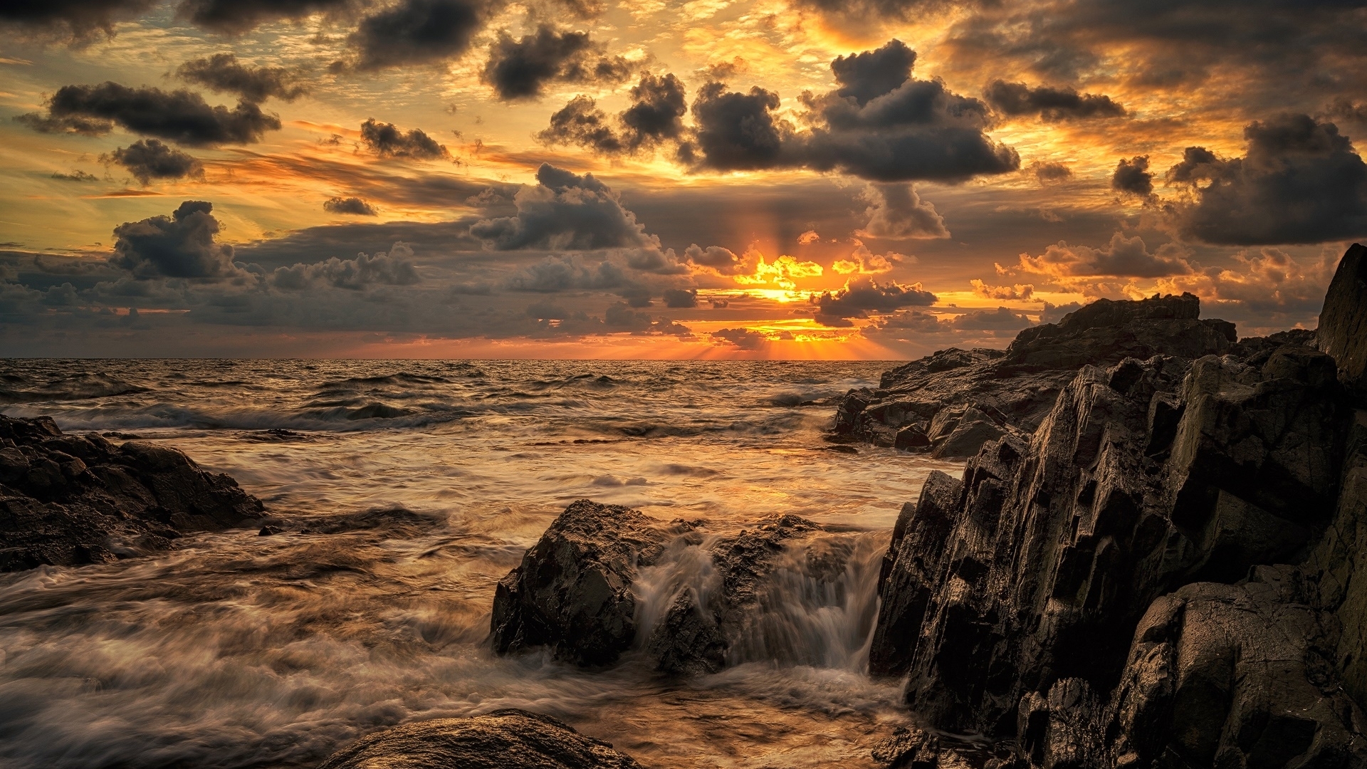 beach, sun, clouds, sea, HD Wallpaper