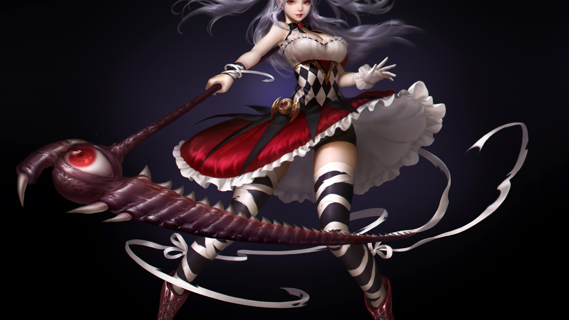 red, fantasy, arden, girl, luminos, black, blue, HD Wallpaper