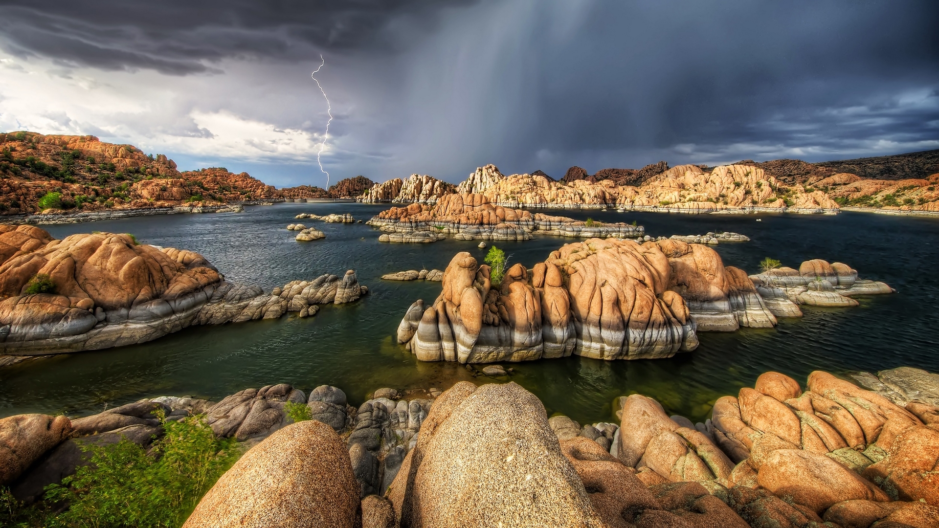 lake, stones, arizona, nature, HD Wallpaper