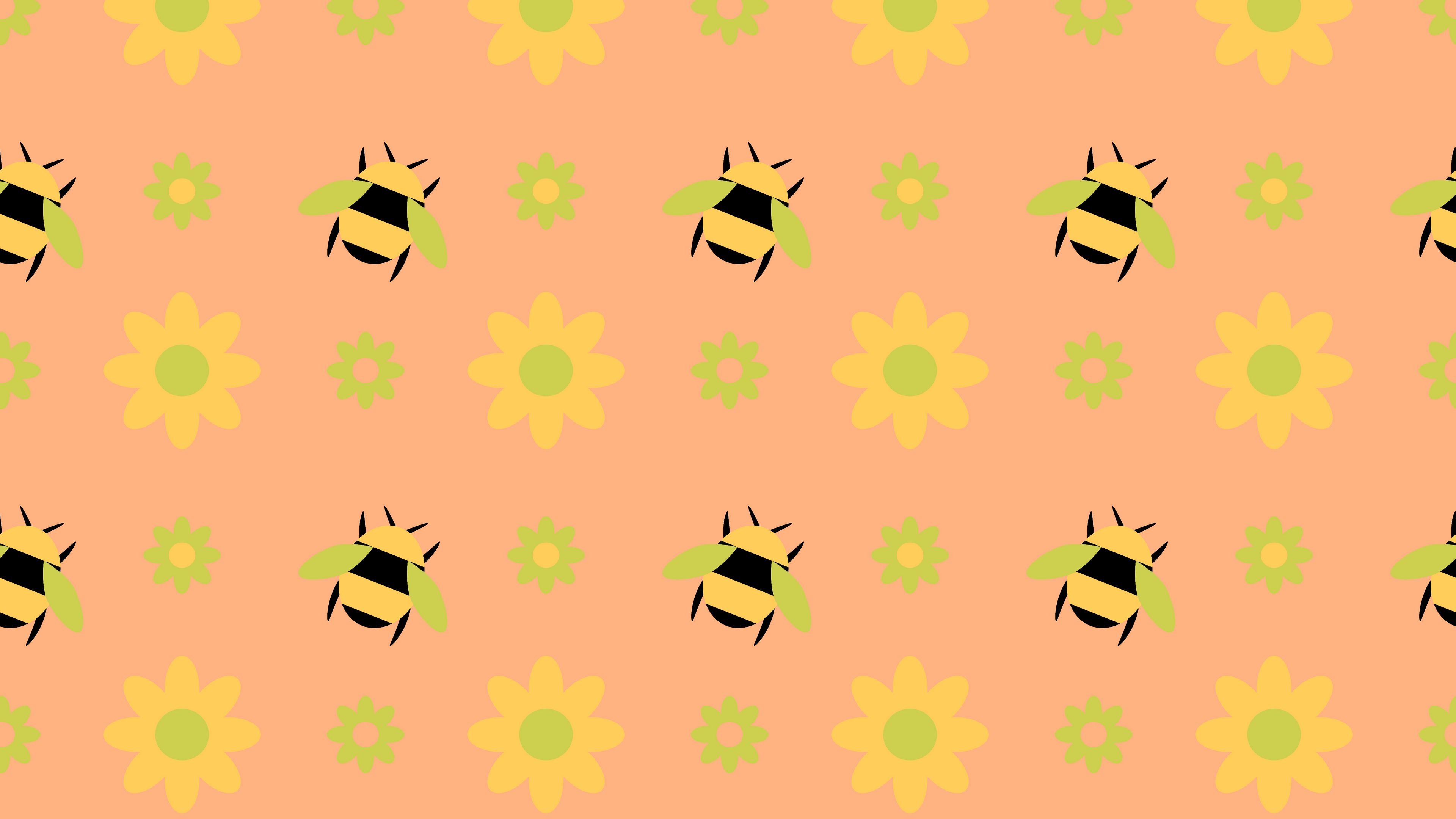 bees, patterns, texture, flowers, 4k, HD Wallpaper
