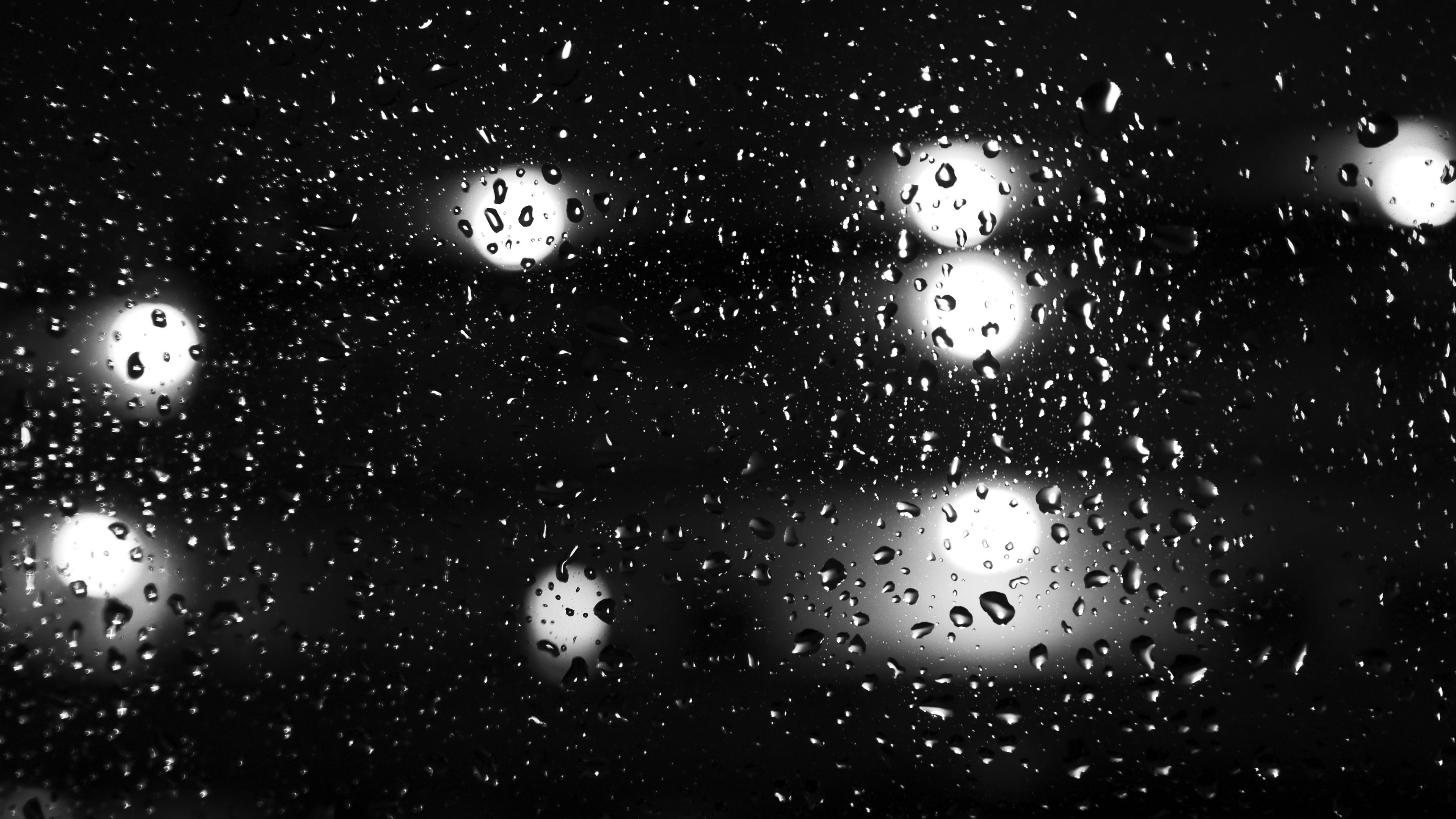 drops, glass, bw, glare, dark, 4k, HD Wallpaper