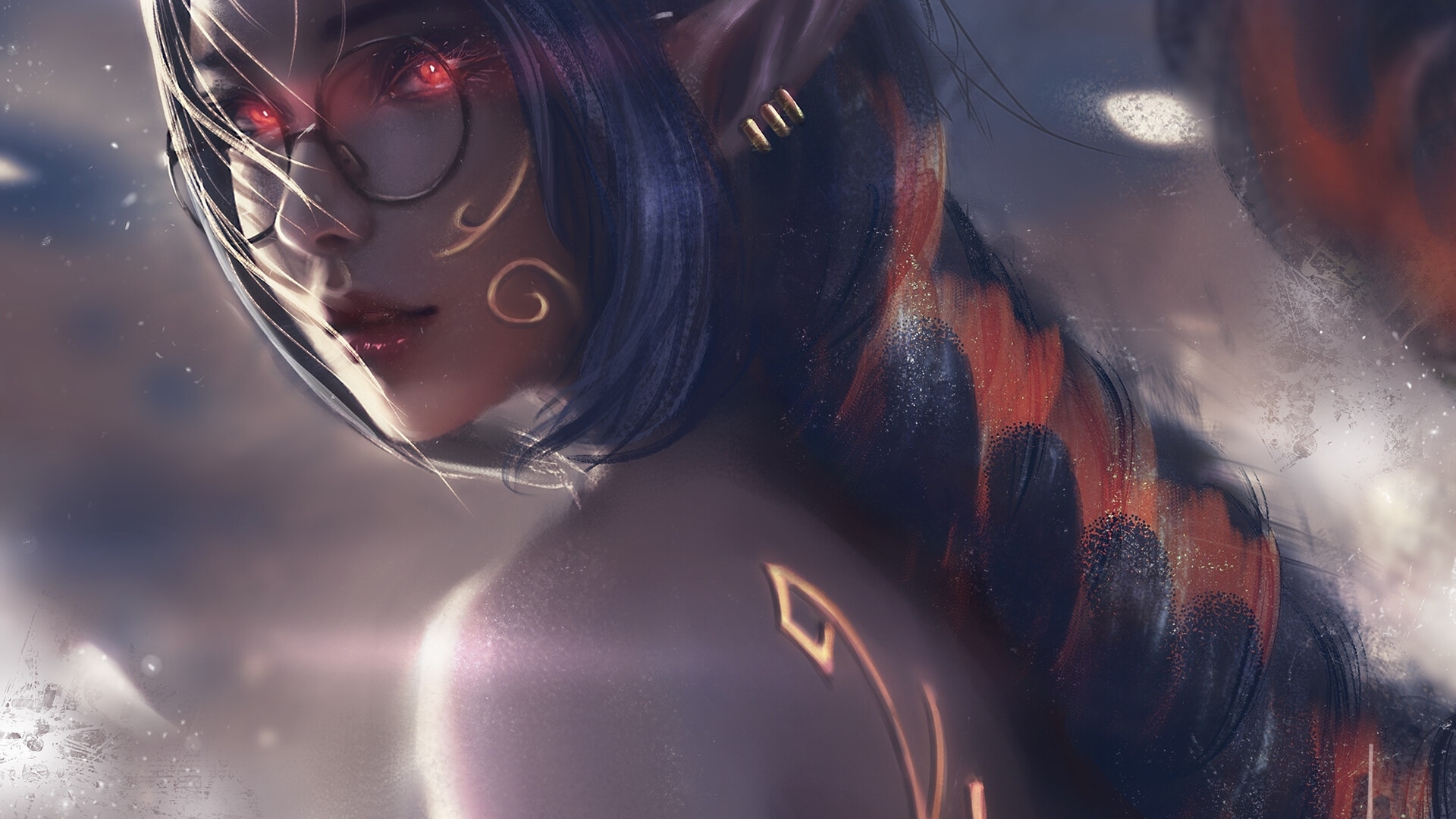 art, fantasy, girl, luminos, elf, glasses, trungbui42, face, frumusete, HD Wallpaper
