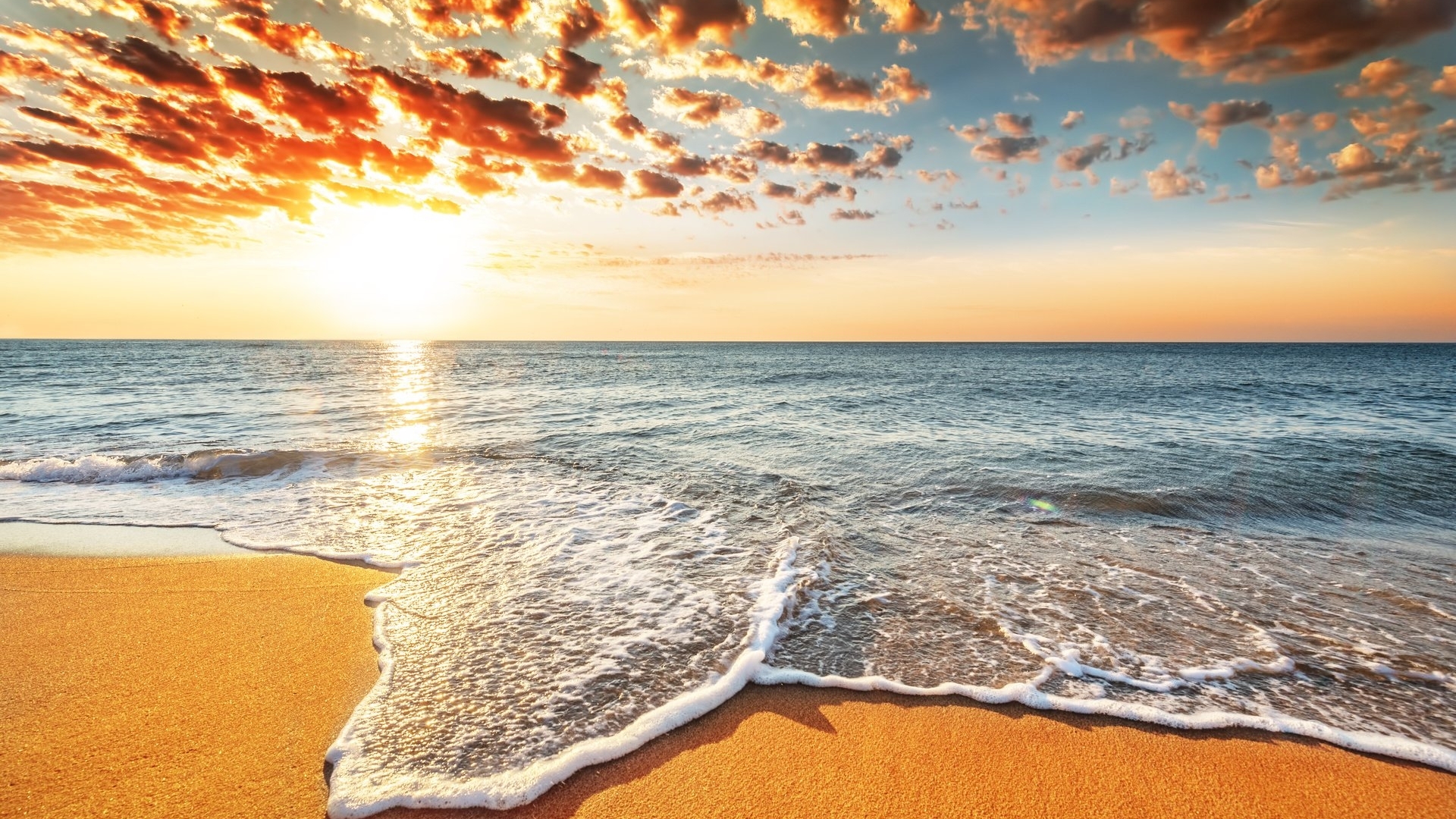beach, sand, water, nature, sunset, clouds, sky, sea, HD Wallpaper