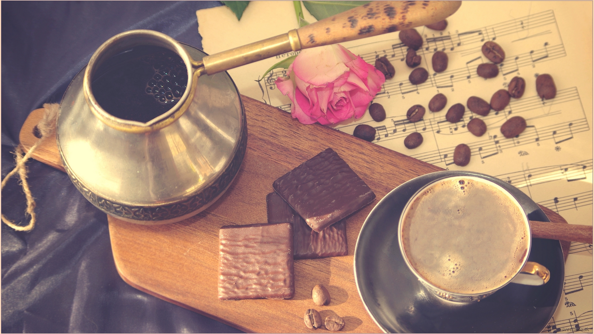 notes, coffee, beans, rose, cup, cookies, pot, HD Wallpaper
