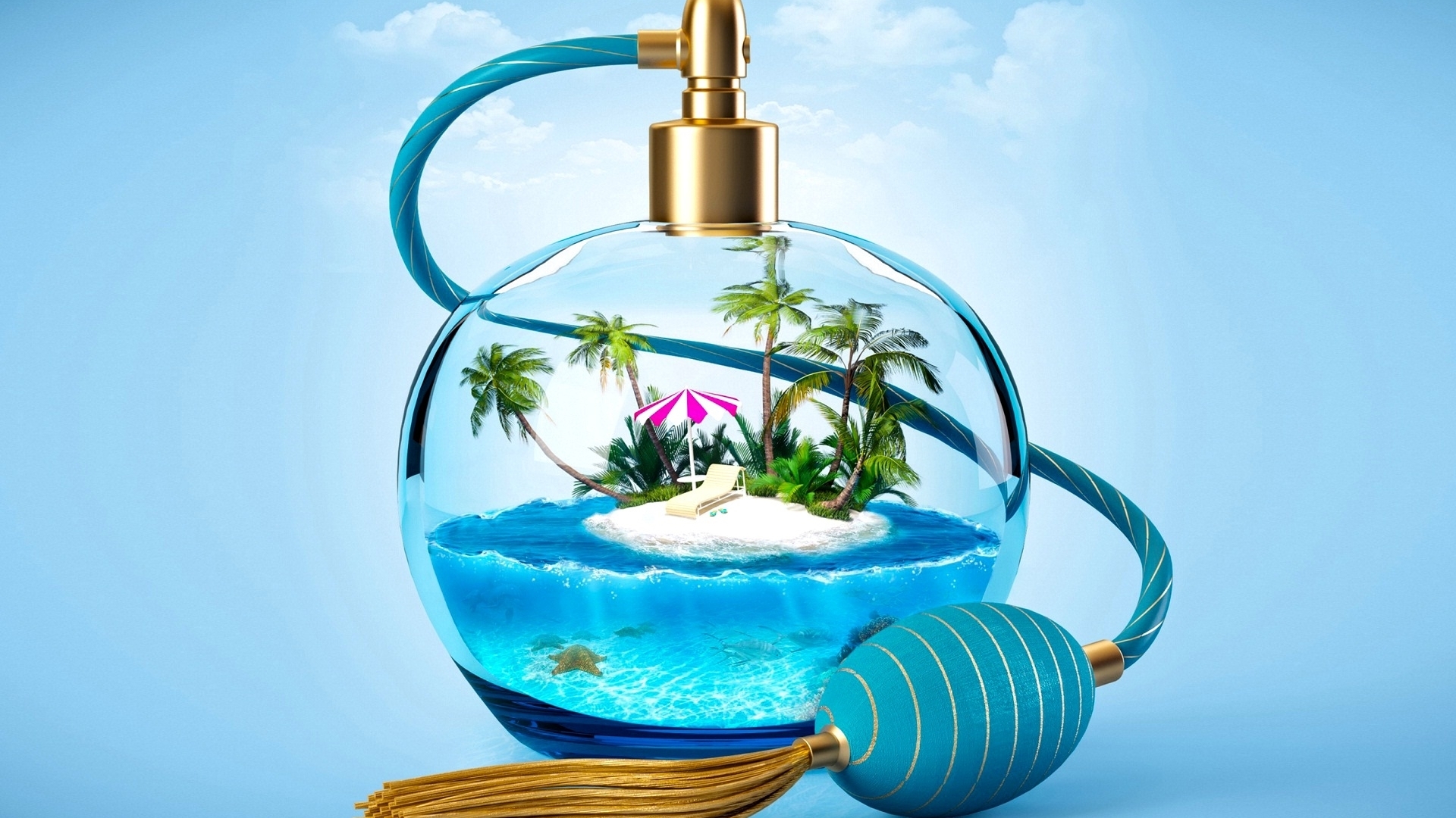 paradise, sumner, travel, beach, art, blue, glass, HD Wallpaper