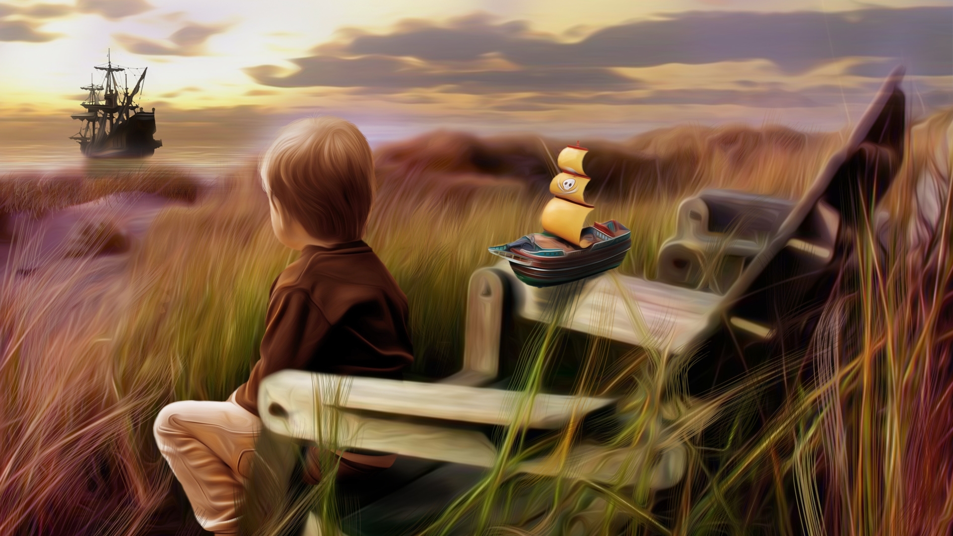 art, boy, ship, outdoor, HD Wallpaper