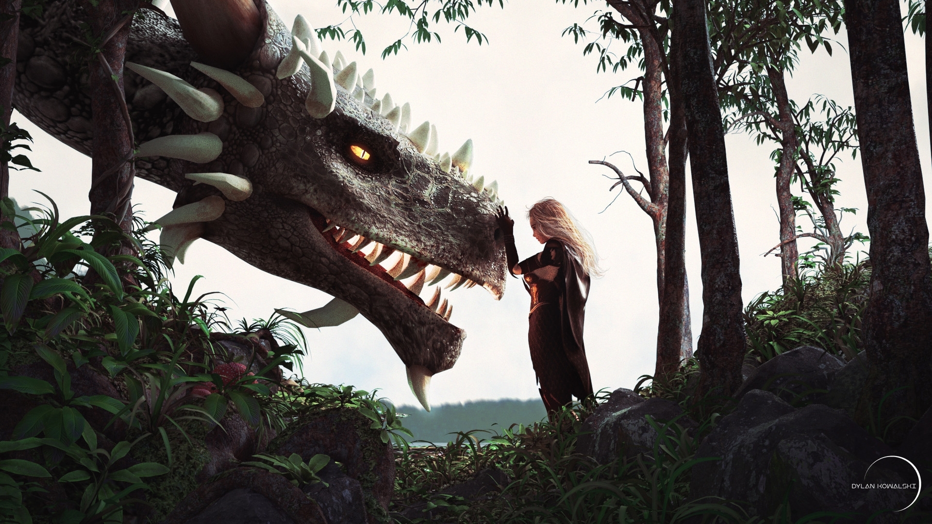 dragon, game of thrones, dylan kowalski, daenerys, fantasy, girl, HD Wallpaper