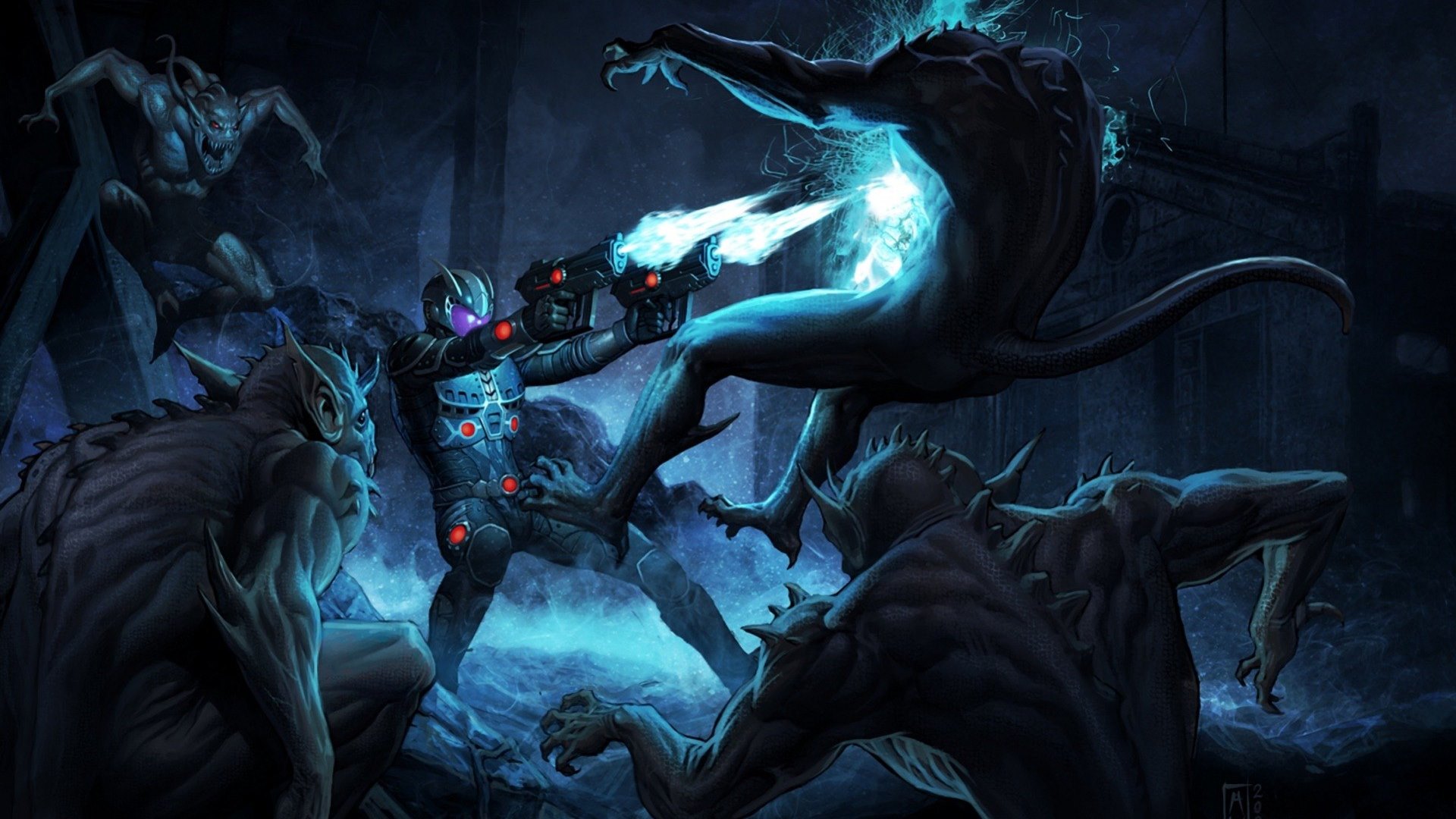guns, firing, beasts, person, HD Wallpaper