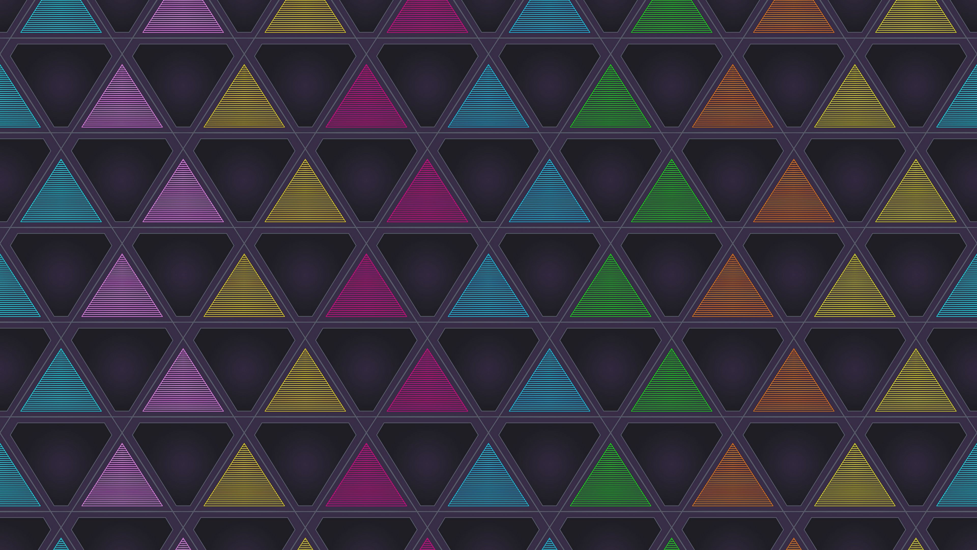triangles, triangle, symmetry, multicolored, 4k, HD Wallpaper